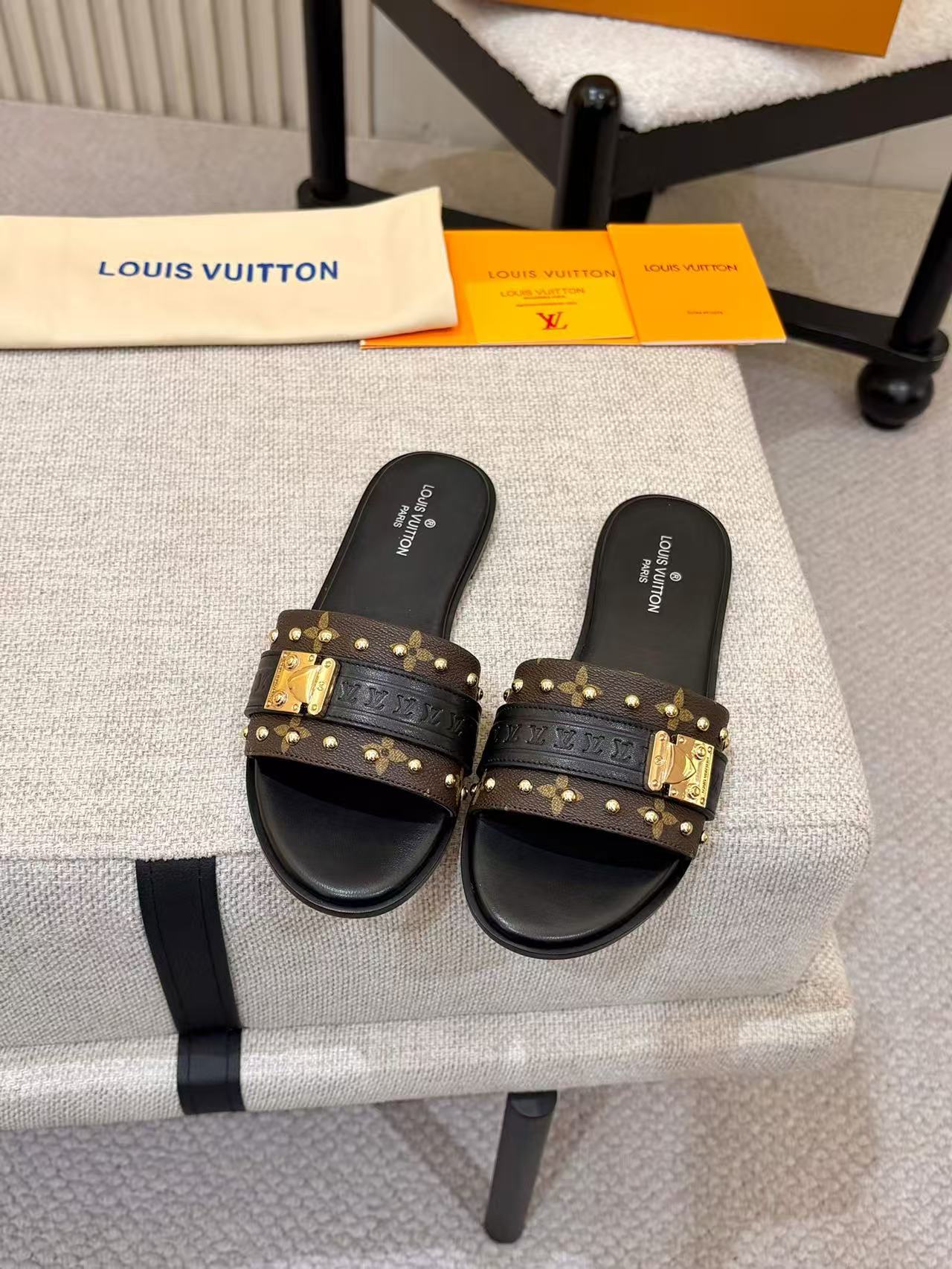 LV Studded Monogram Slide Sandals