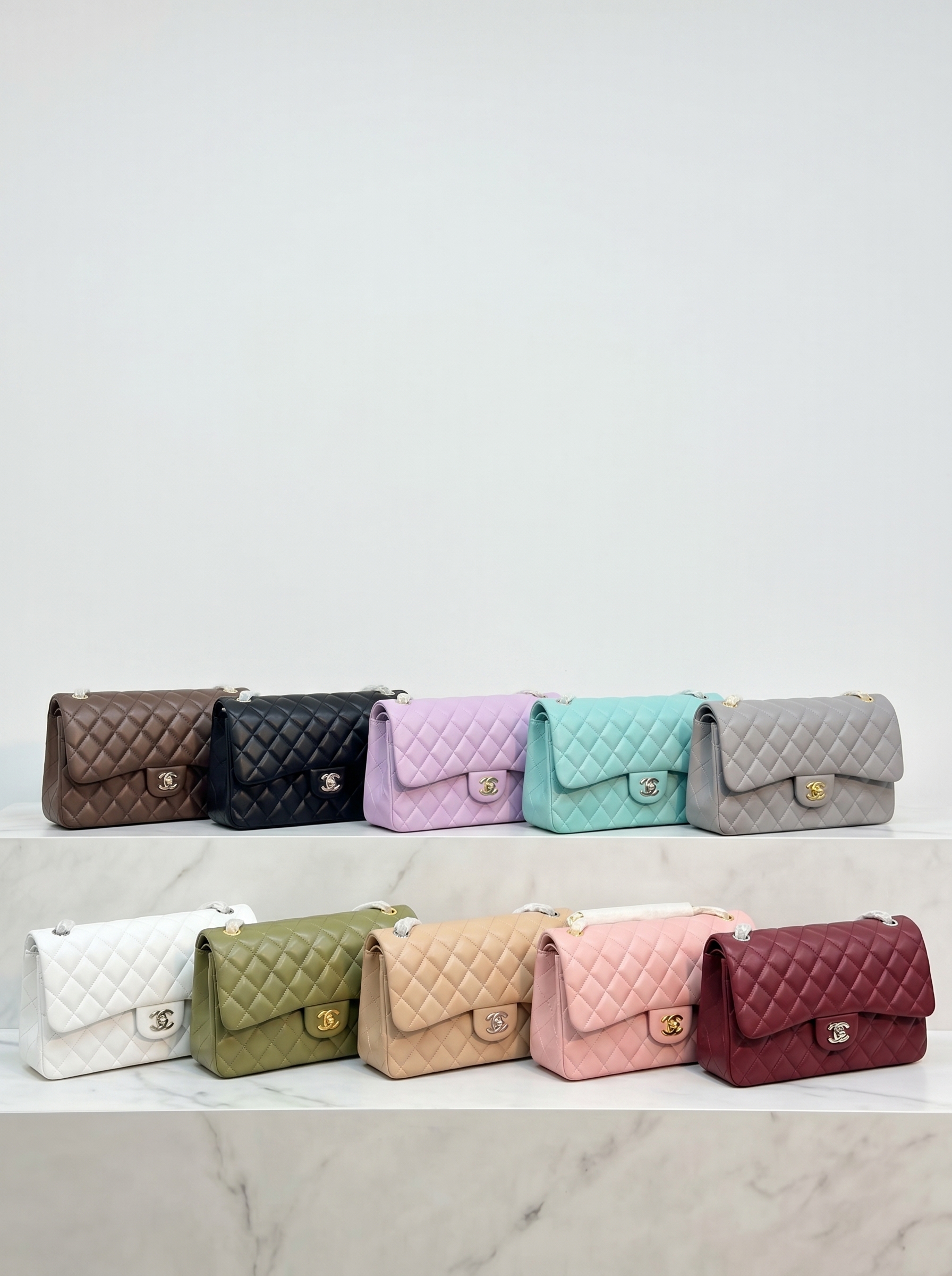 Chanel CF Jumbo 30CM Smooth Diamond Quilted Leather Double Flap Shoulder Bags