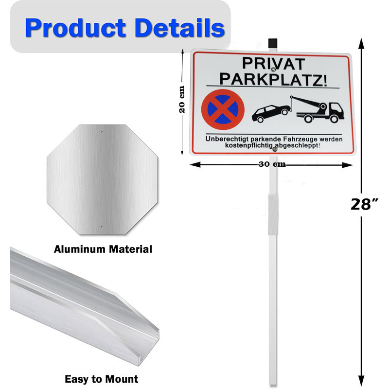 German bilingual private parking no parking traffic sign with stake aluminum metal yard warning sign