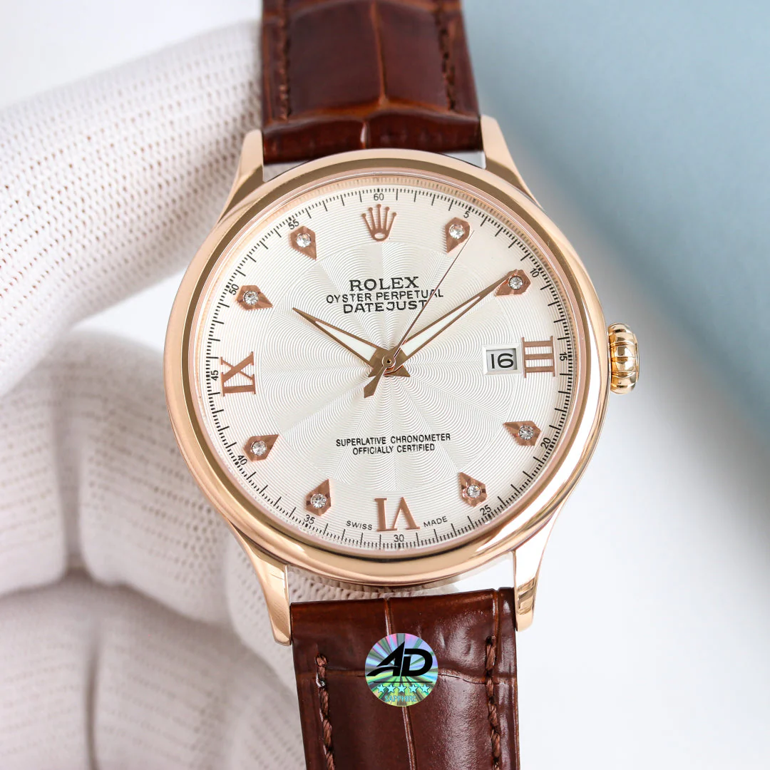 Rolex Watch Datejust 40mm Silver Pink Gold Leather
