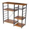 Dinaza Kitchen Bakers Rack Coffee Bar Microwave Oven Stand with Wire Basket & 6 Side Hooks Kitchen Organizer Shelf for Spices Utensils Foods Rustic Brown