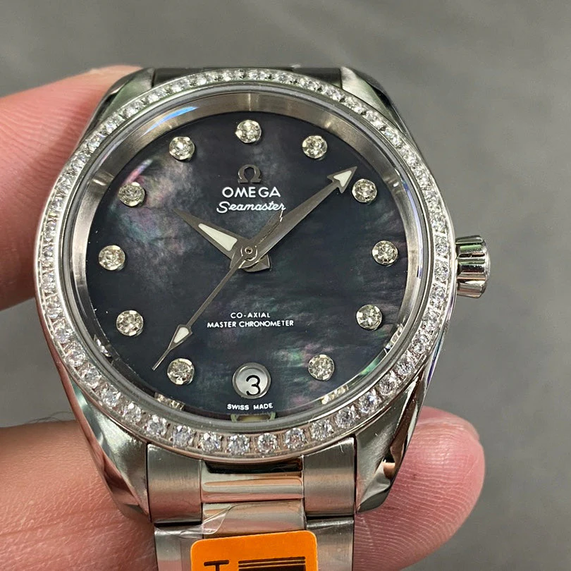 Omega Watch Seamaster 34mm Diamond Mother Of Pearl Dial