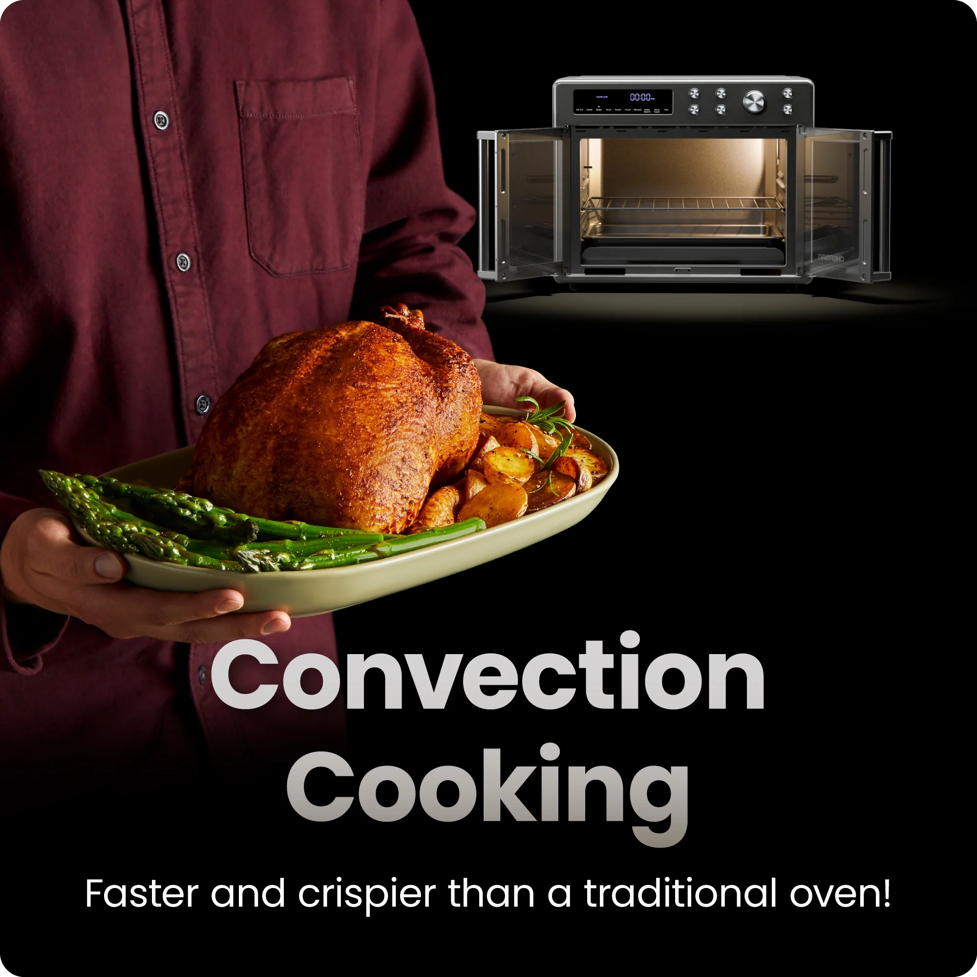 Chefman French Door 10-in-1 Toaster Oven Air Fryer, 26-Quarts, Fits 12-Inch Pizza C Stainless Steel