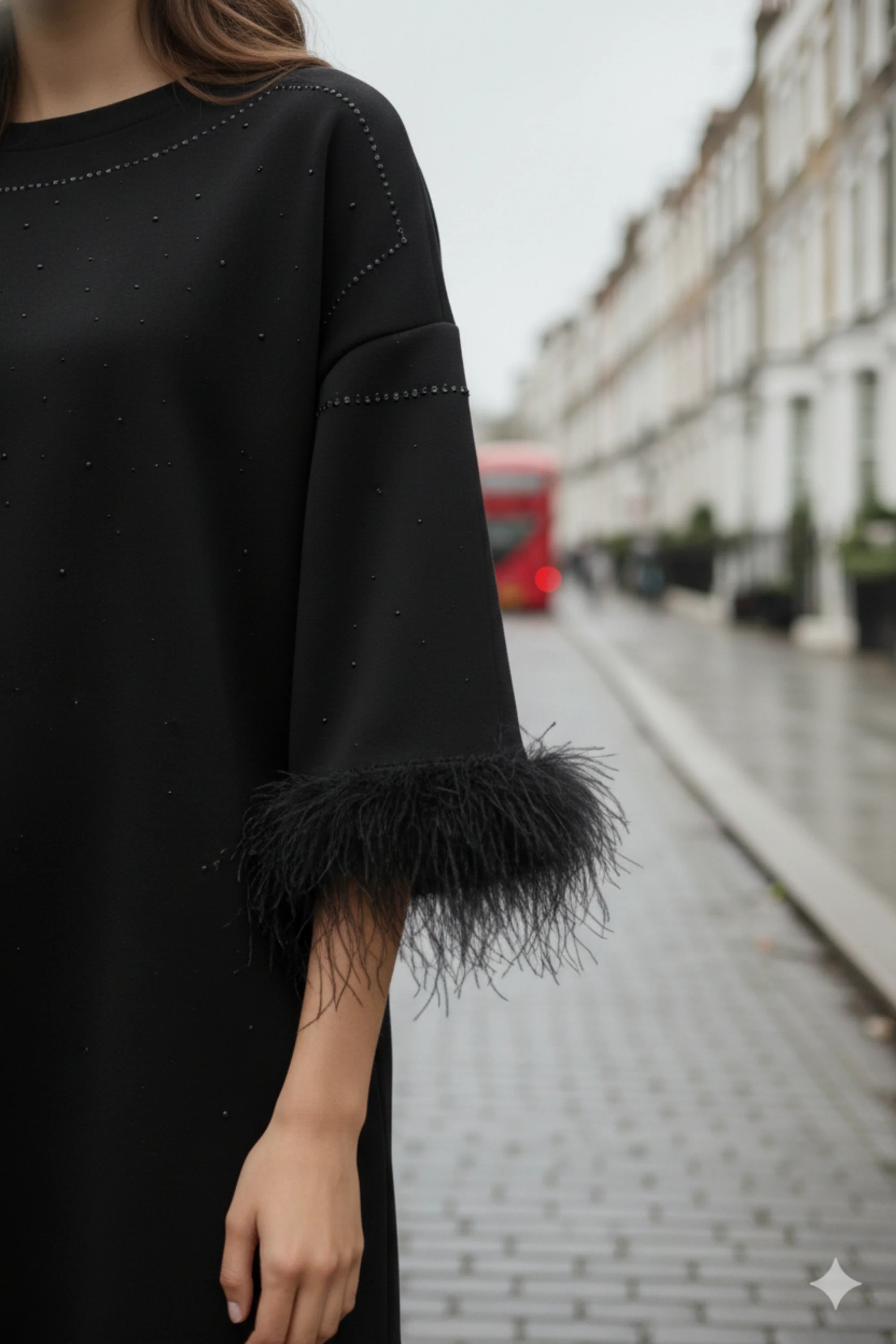 Amy Black Feather Detail T-shirt