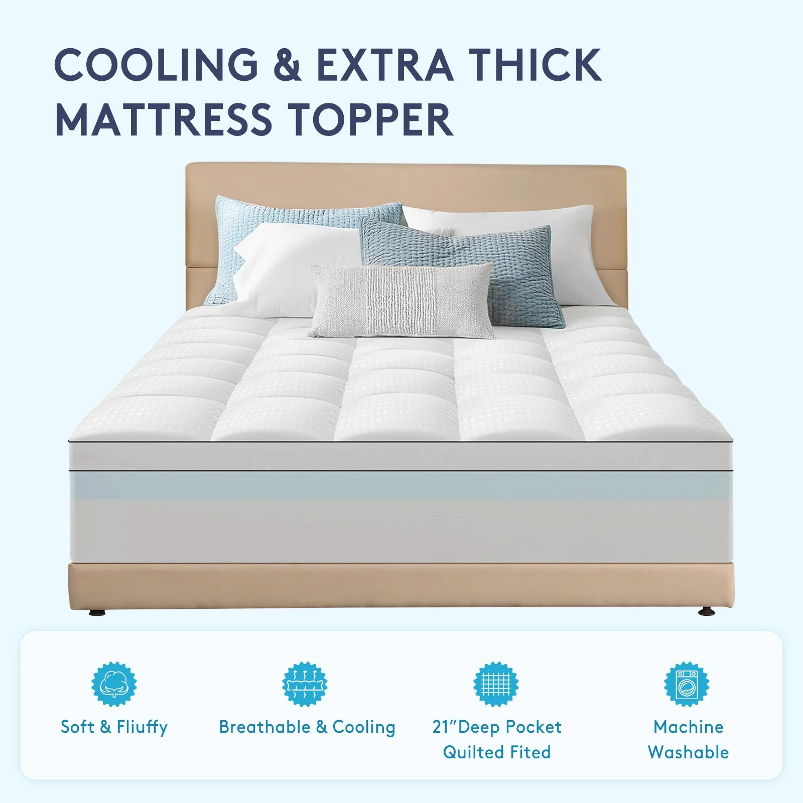 Queen Size Dual Layer 4 Inch Memory Foam Mattress Topper, 2 Inch Gel Memory Foam and 2 Inch Cooling Pillow Top Mattress Pad Cover for Back Pain, Medium Support
