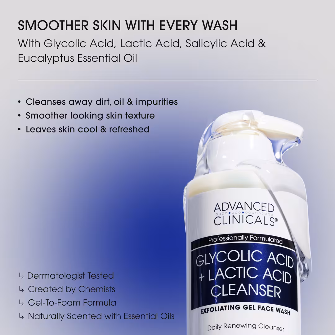 Advanced Clinicals  Glycolic + Lactic Acid Exfoliating Cleanser