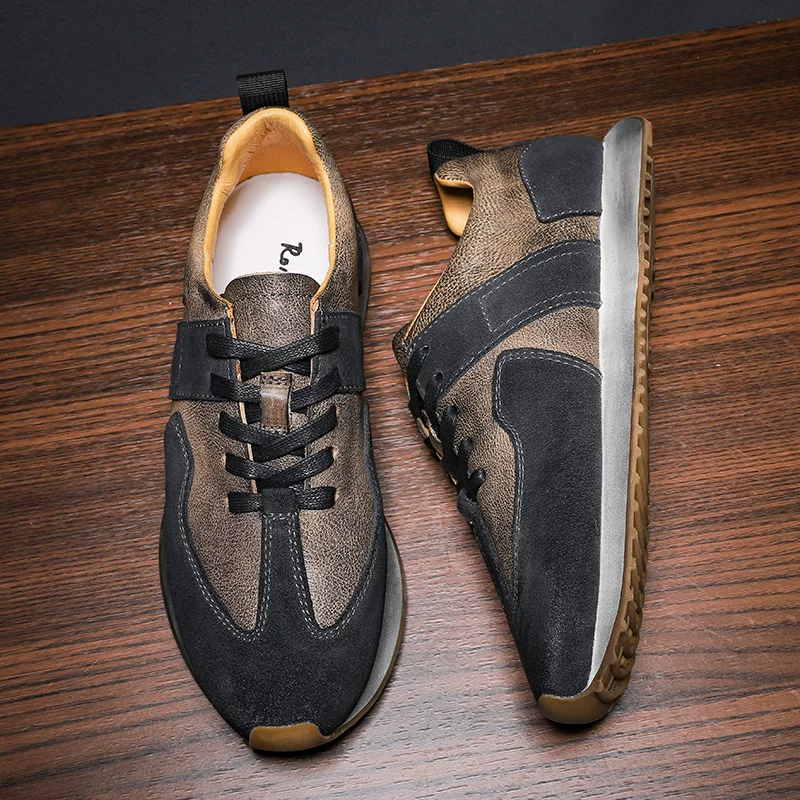 New leather retro thick-soled Agande training shoes