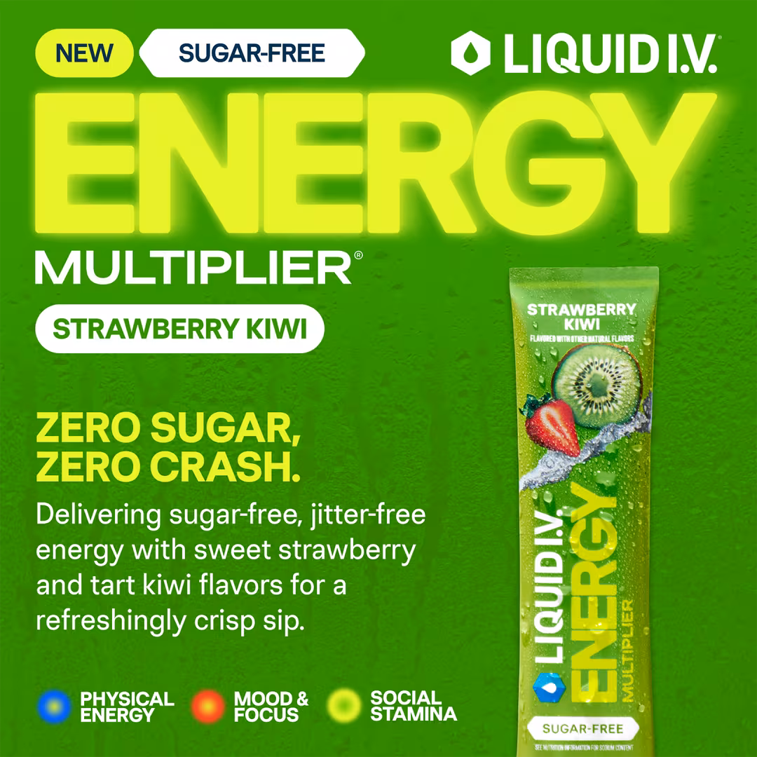 LIQUID I.V.  Energy Hydration Multiplier Electrolyte Drink Mix Sugar-Free Strawberry Kiwi