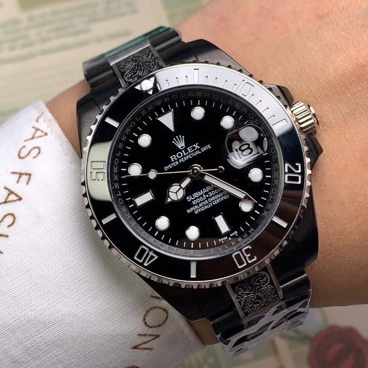 Rolex Watch SUBMARINER DATE 40 CUSTOM ALL BLACK HAND ENGRAVED Watch