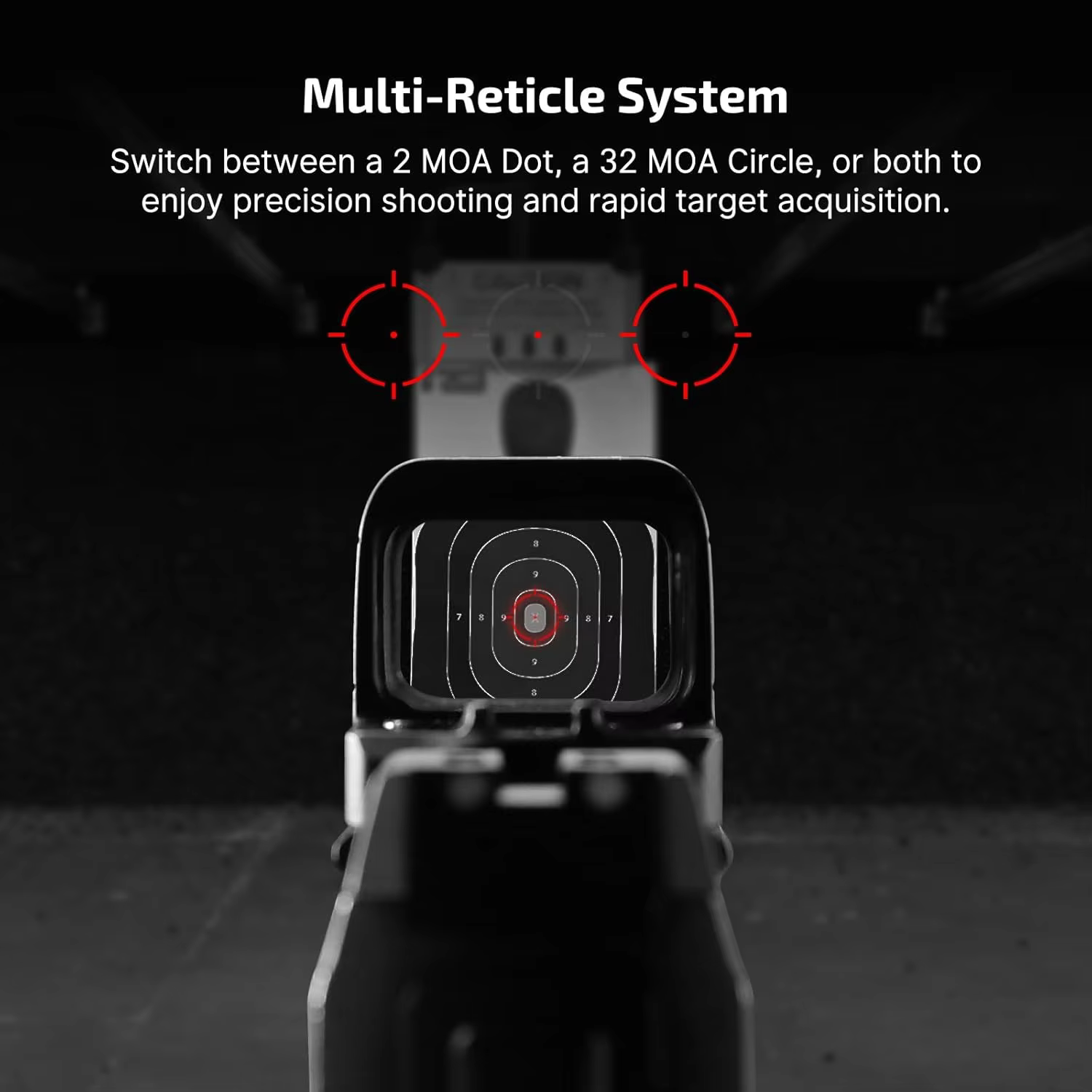 OSIGHT S Multi-Reticle Micro Enclosed-Sight with Charging Cover 2 MOA Dot & 32 MOA red light