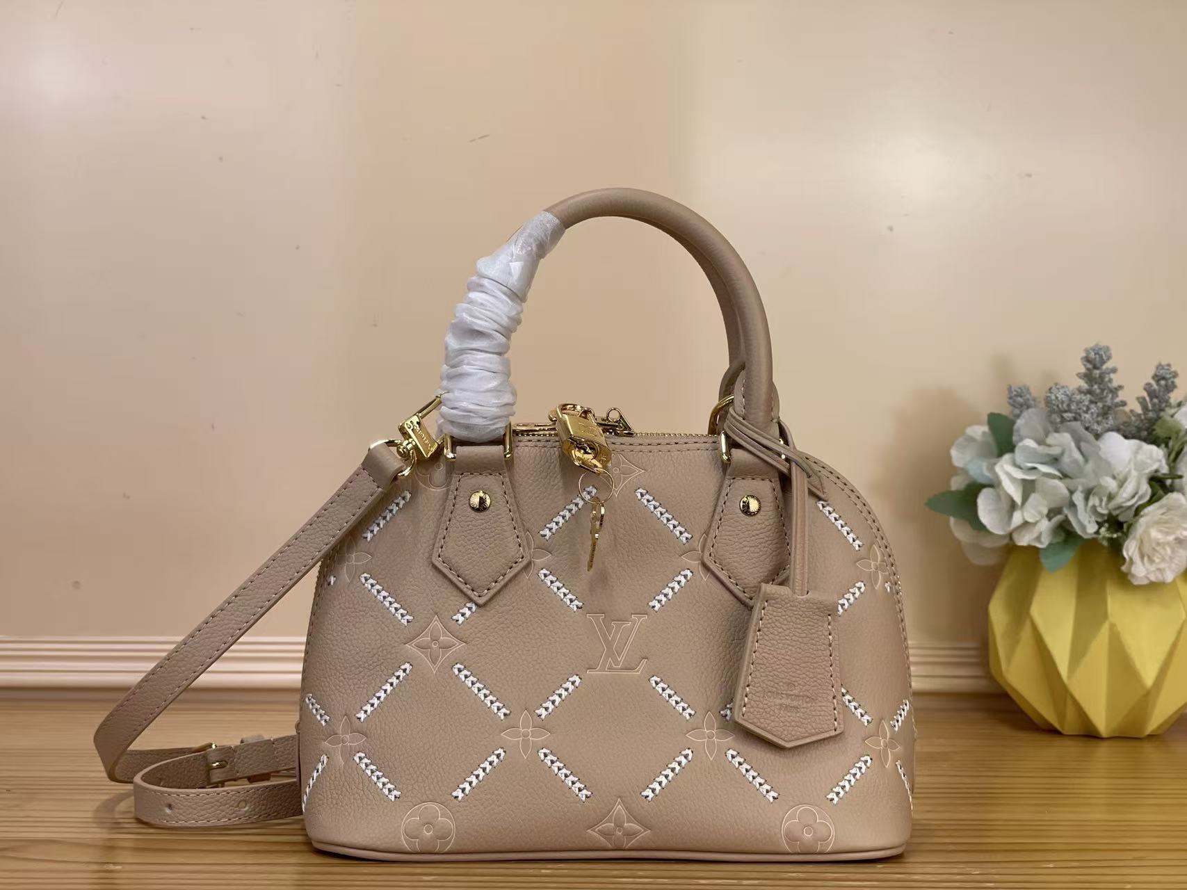 LV New Gray Brown Embroidered Alma BB handbag