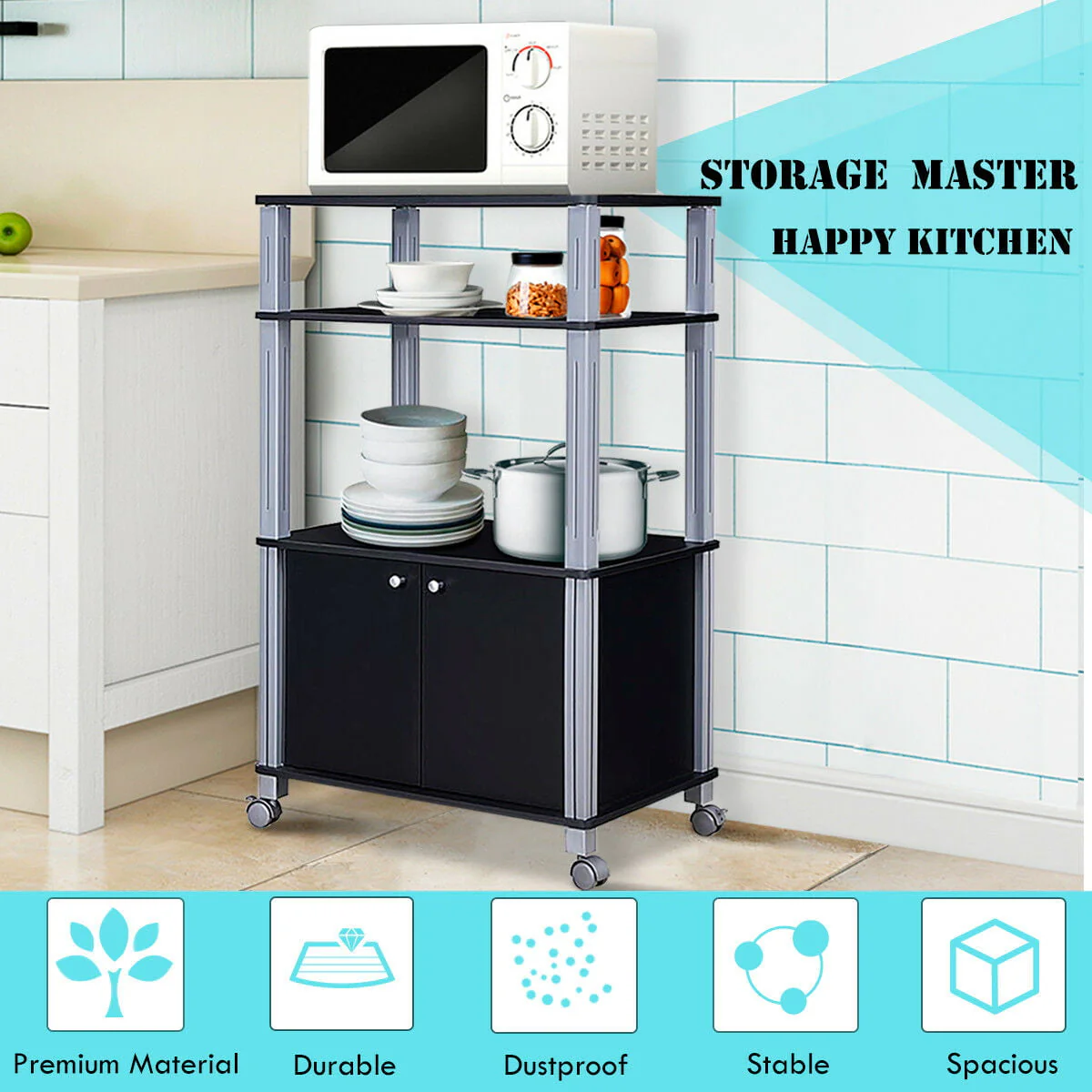 Costway Bakers Rack Microwave Oven Rack Shelves Kitchen Storage Organizer