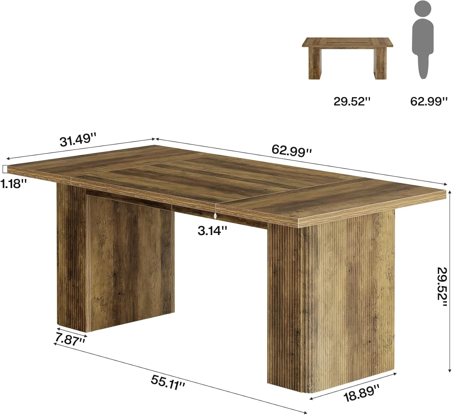 Tribesigns 63-Inch Farmhouse Executive Desk, Office Desk with Double Pedestal, Rustic Brown Executive Computer Workstation for Home Office