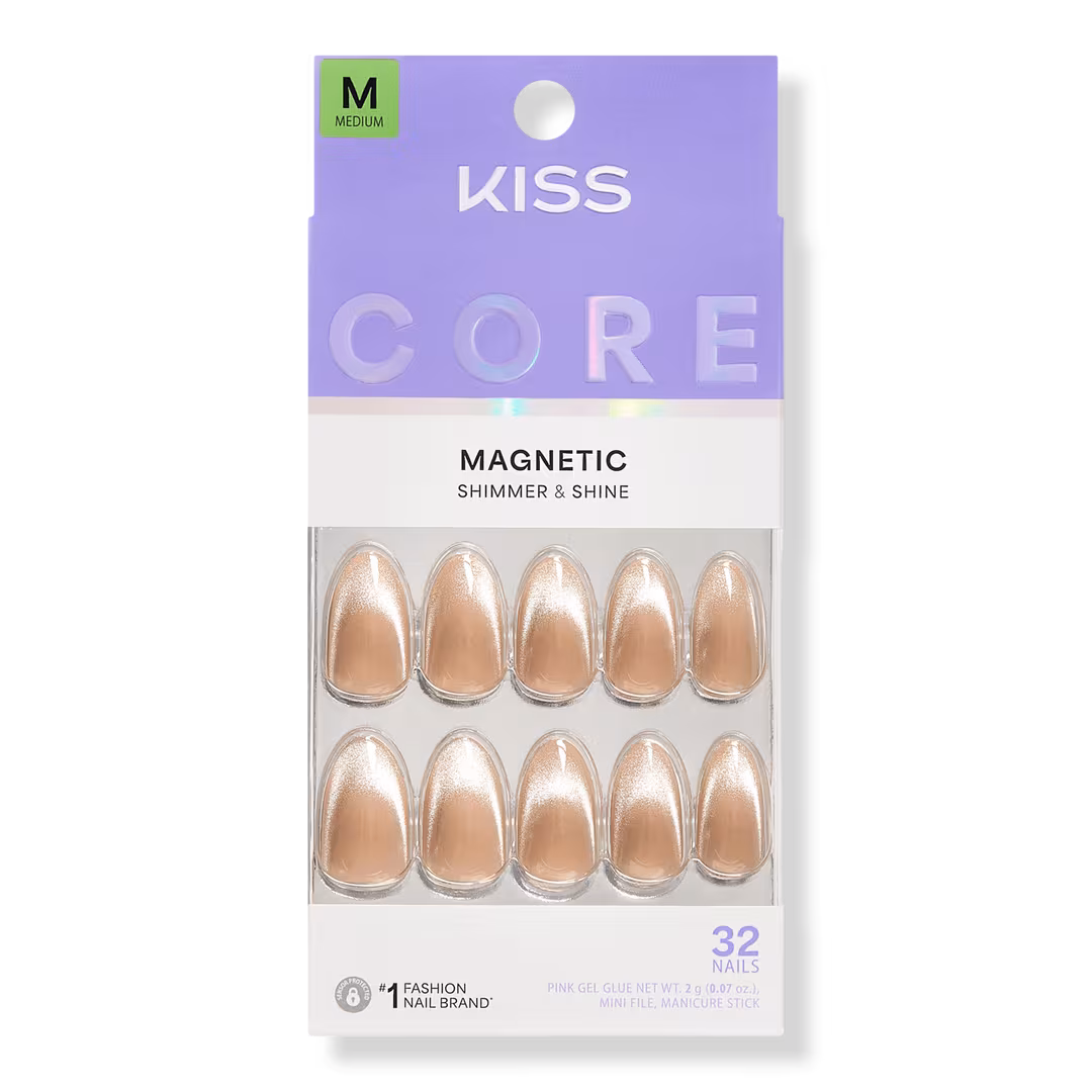 Kiss  Core Magnetic Medium Almond Press On Nails, Amazon Falls