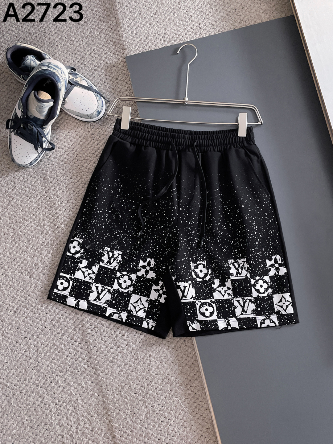 LV Style Paint Splatter Monogram Damier Sweat Shorts