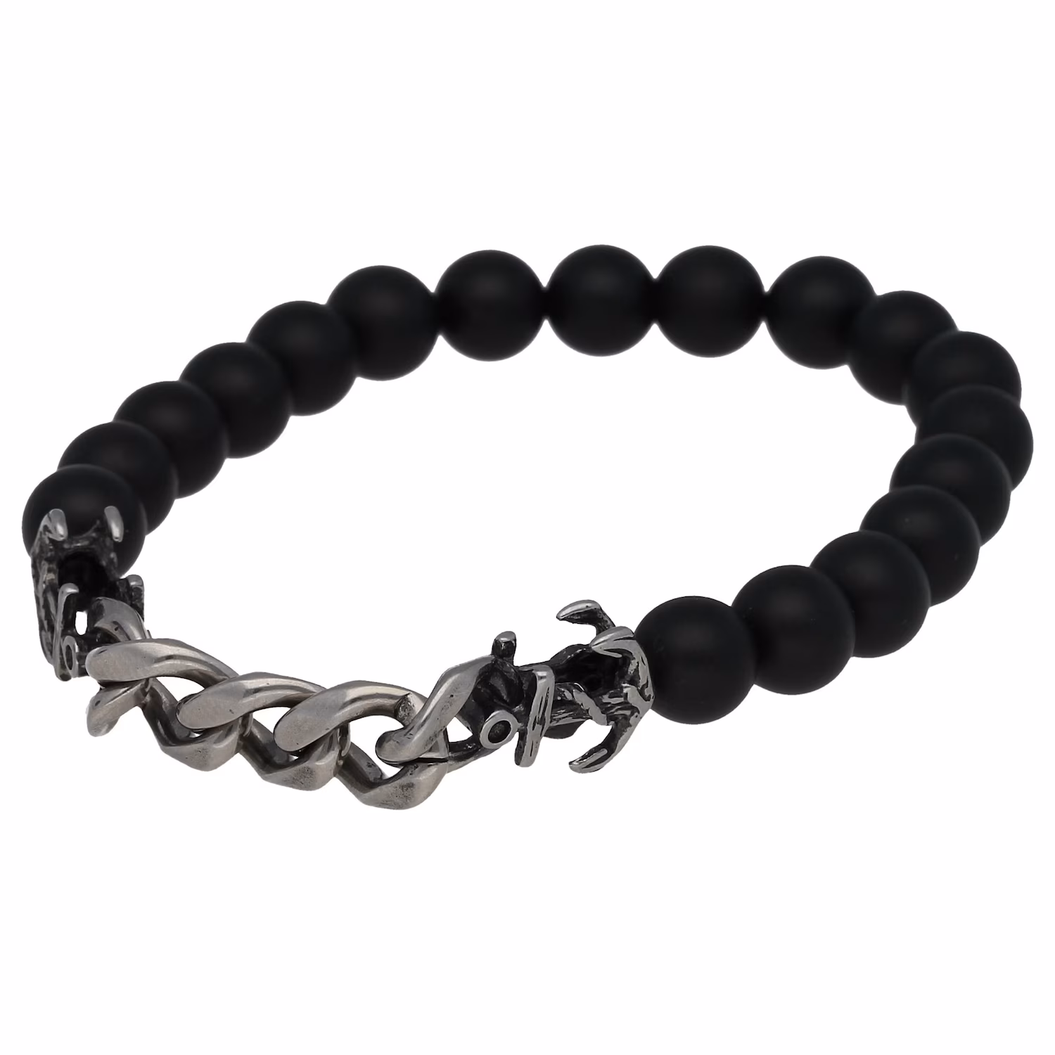 Armband Achat Kugeln + Panzerkette mit zwei Ankern, Edelstahl