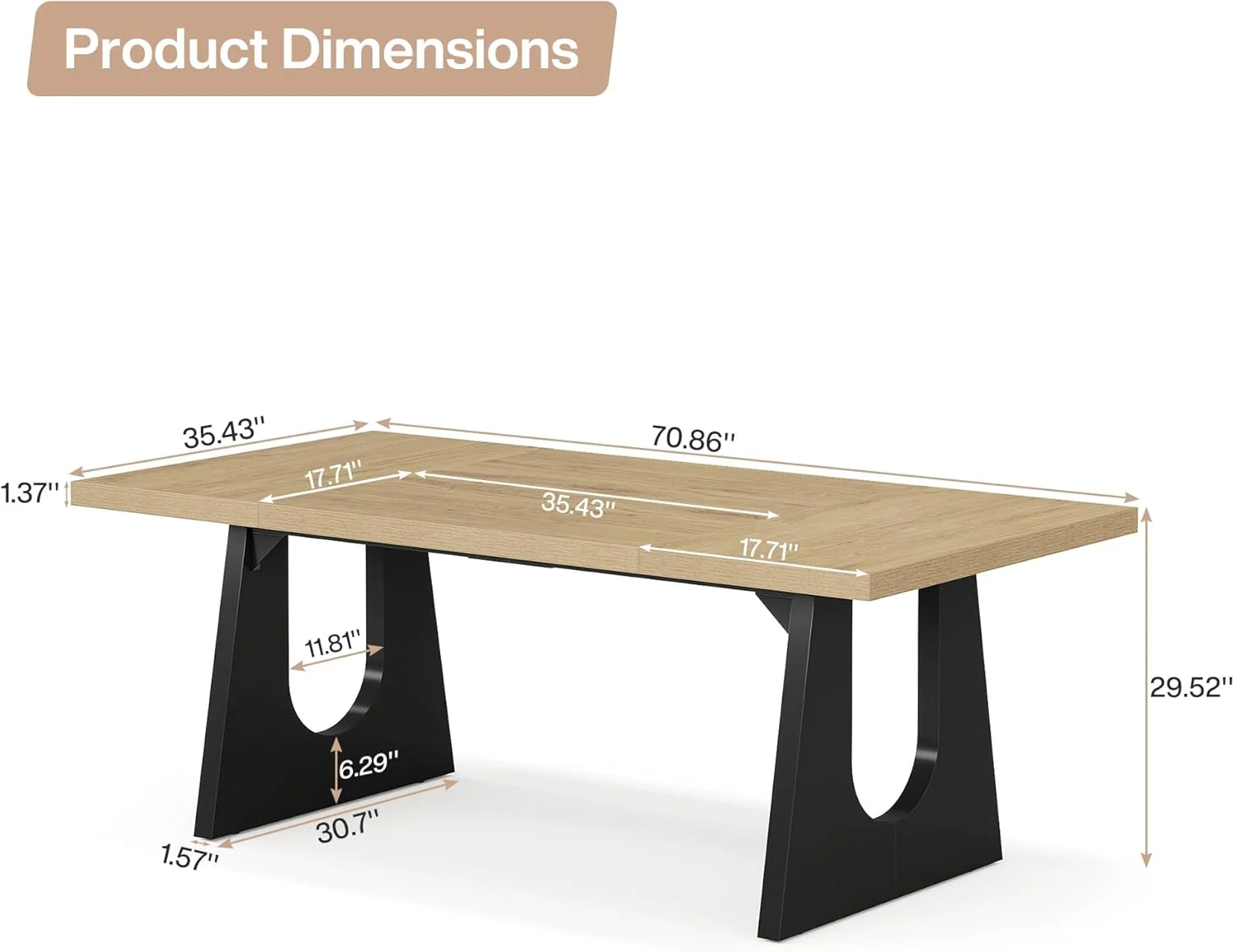 Tribesigns Large Dining Table for 6-8 People, Wood Rustic Rectangular Table, 70.9