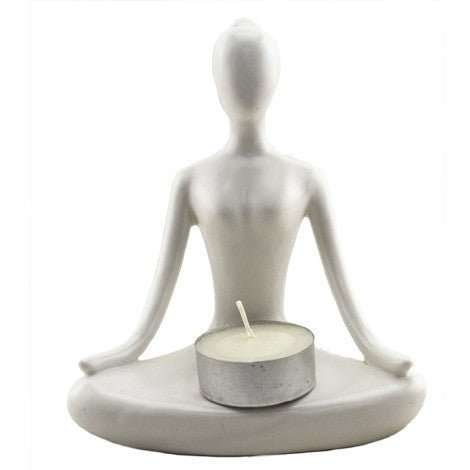 Ceramic Candle Holder - Yoga Lady Meditation - White