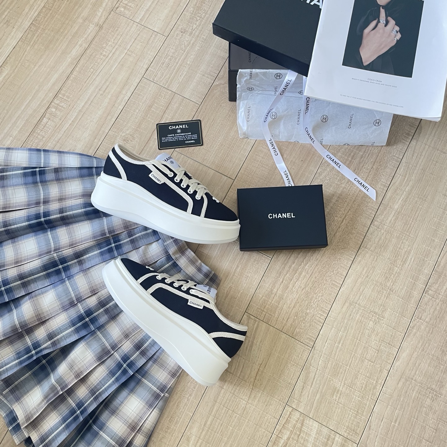Chanel Curved Platform Chunky White Sneakers