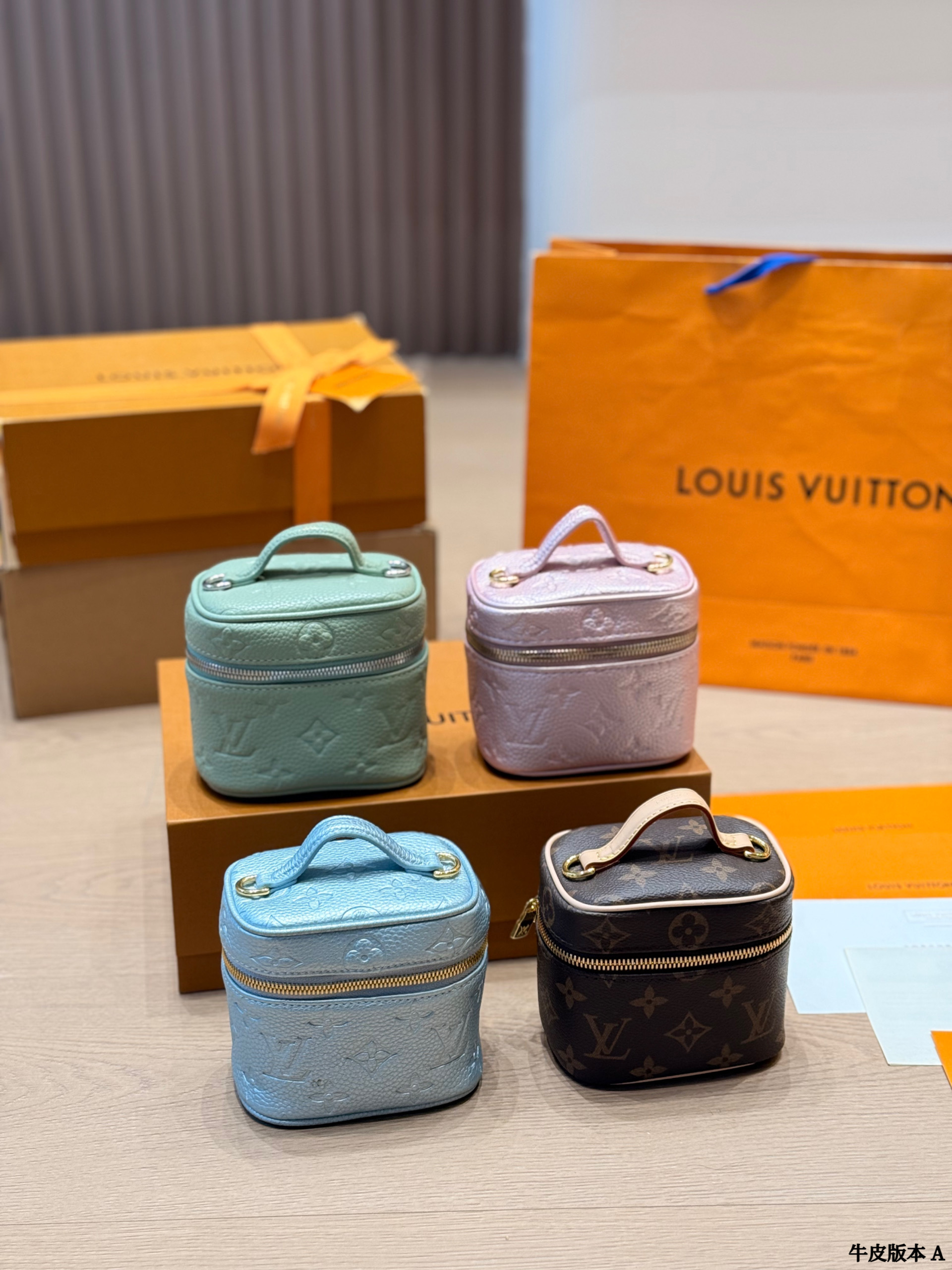 LV Nano Monogram Canvas & Embossed Taurillon Leather Compact Vanity Case Crossbody Bag