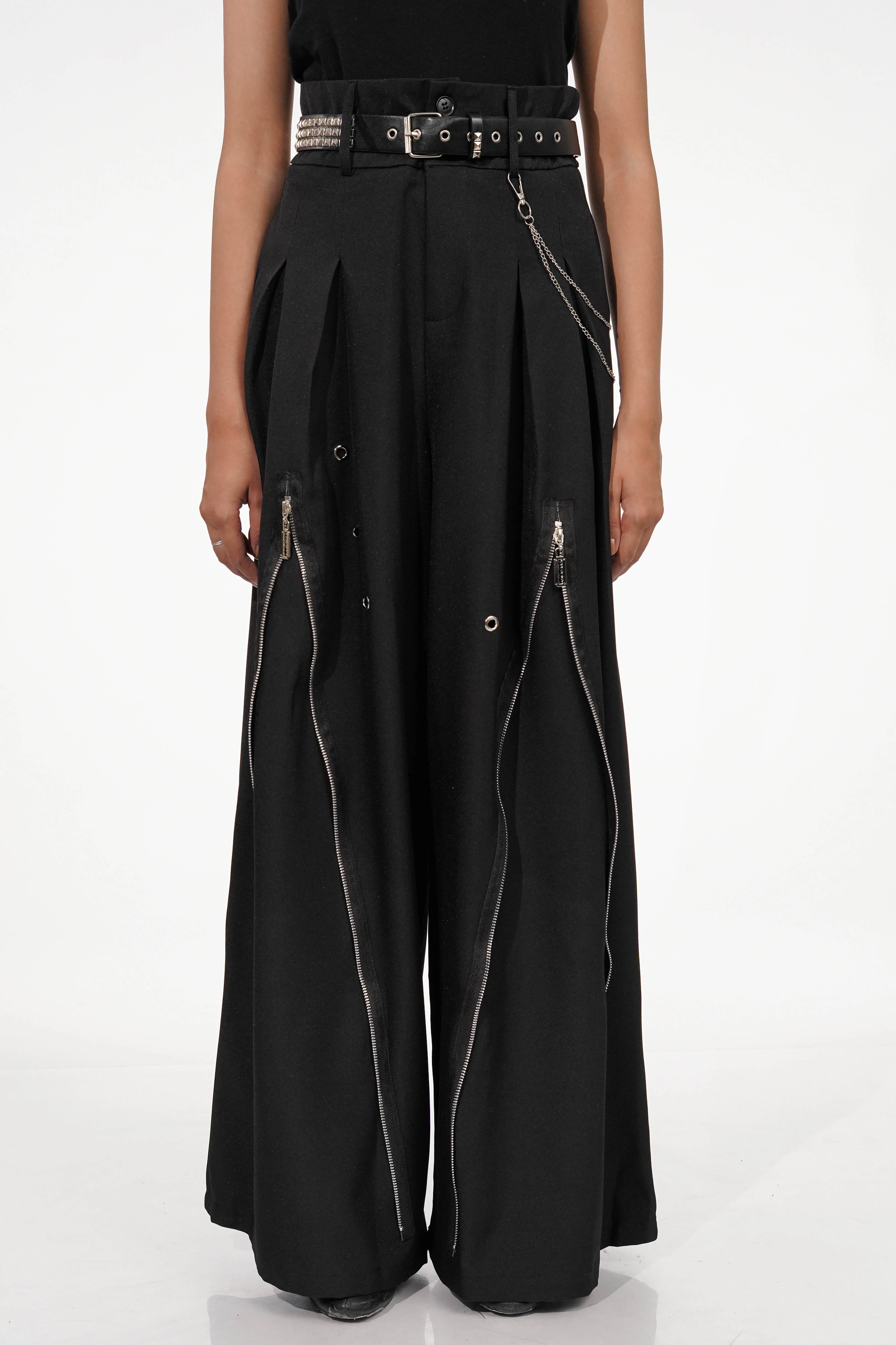 Shay Black Zip-detail Wide Pants