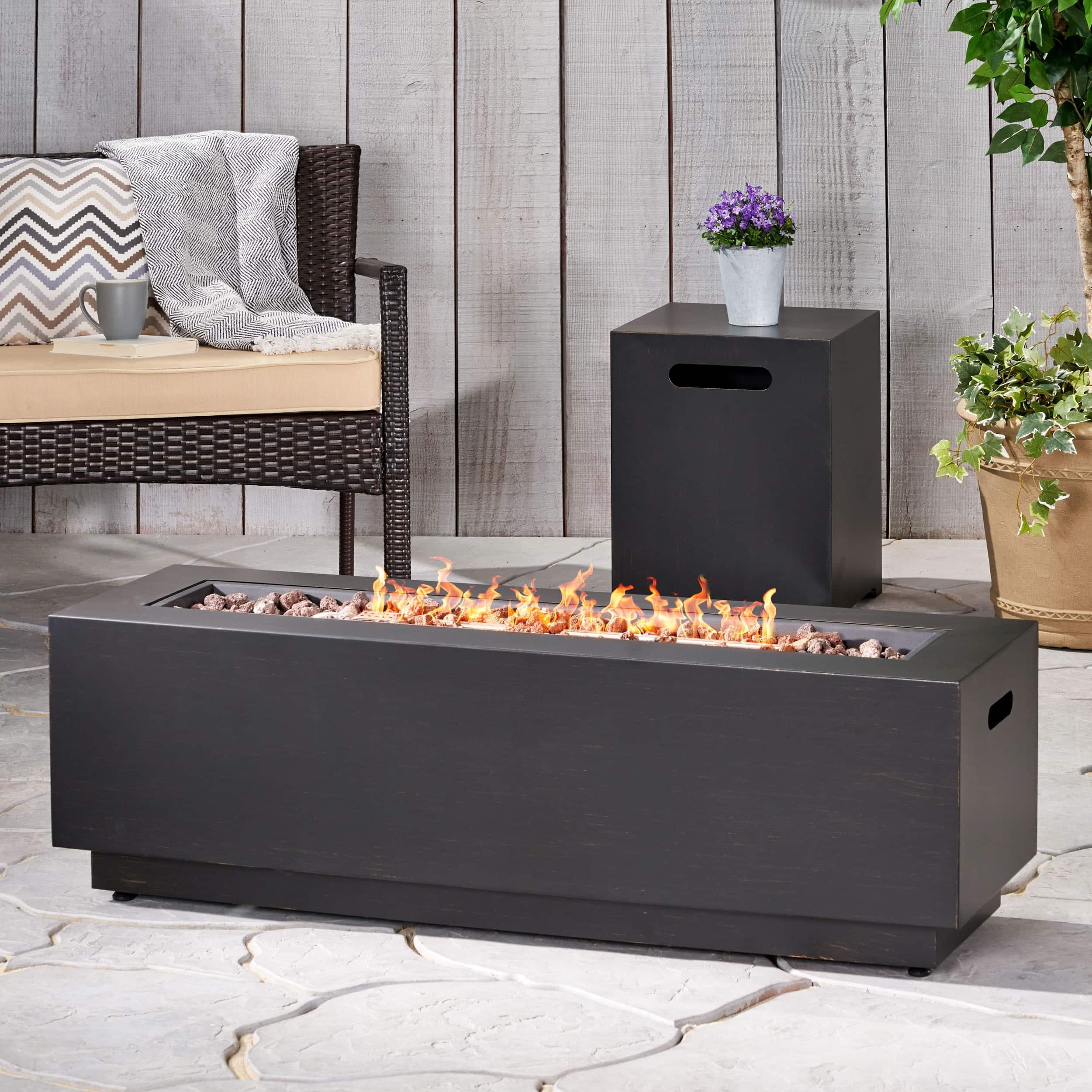 Christopher Knight Home Wellington Outdoor Iron 50000 BTU Fire Pit by  Concrete Finish