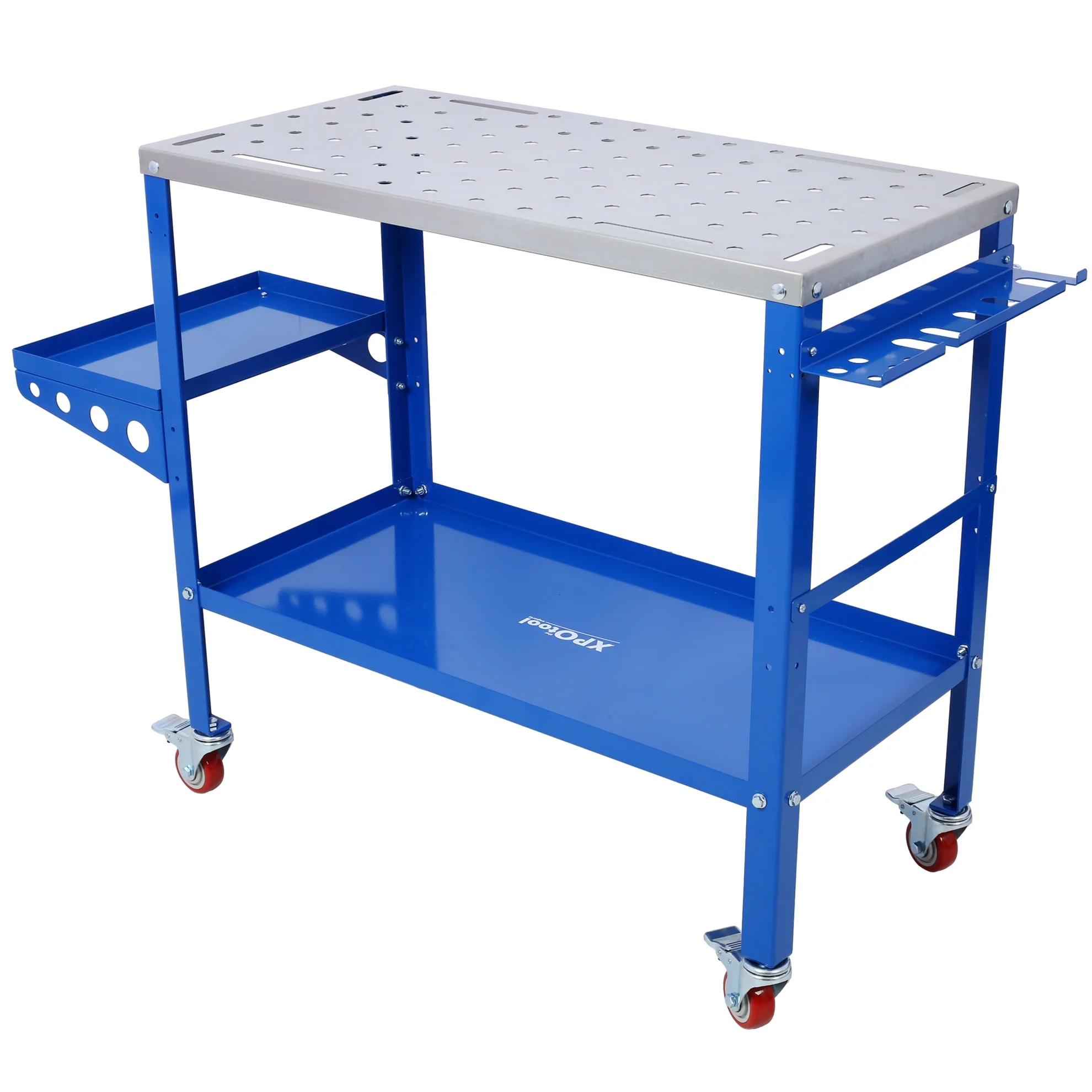 Heavy-Duty 36" x 18" Steel Welding Table 1200lbs Load Capacity Portable Workbench on Wheels with Braking Casters 82 5/8" Fixture Holes & Tool Slots Built-in Tool Tray