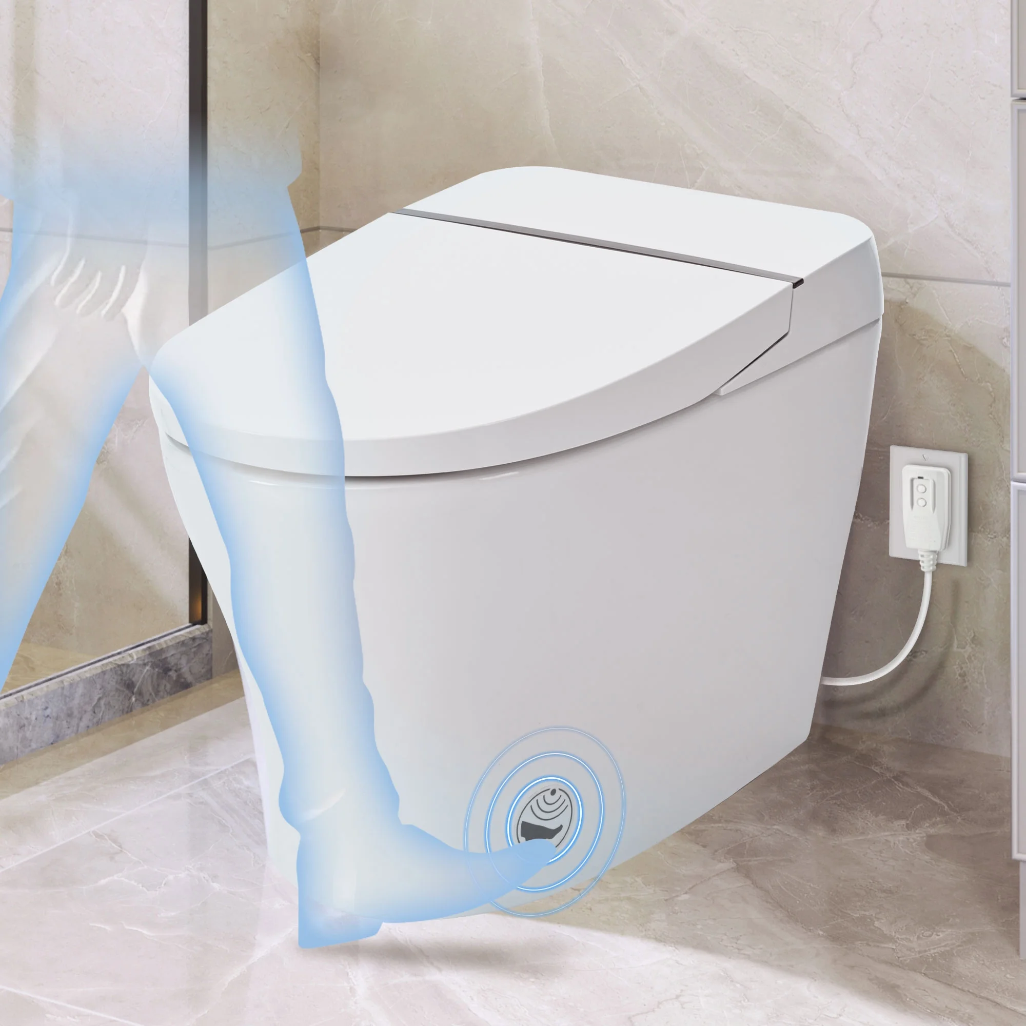 M optimized Smart Toilet With Self-Cleaning Nozzle, Soft Close Dual Flush Toilet 1/1.28 GPF White