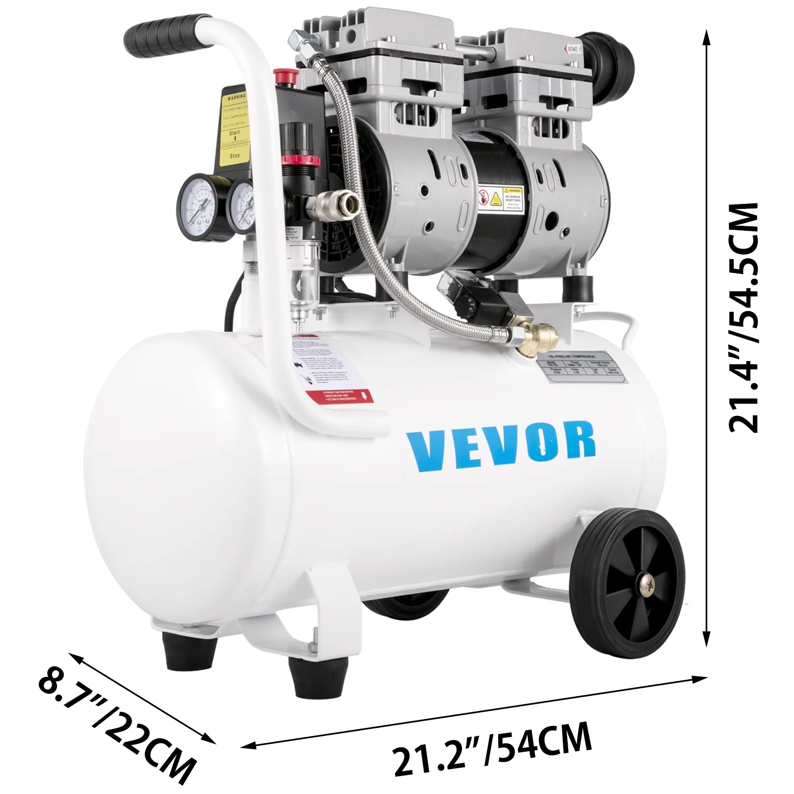 VEVOR 6.6 Gallon, Portable Air Compressor 1 HP, Oil Free, Steel Tank 750W, Pancake 115 Psi, Ultra Quiet for Home Repair, Tire Inflation