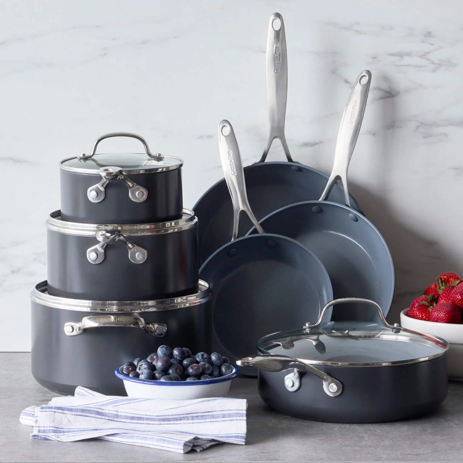 GreenPan 11-Piece Valencia Pro Ceramic Nonstick Cookware Set C Induction Ready, Dishwasher Safe
