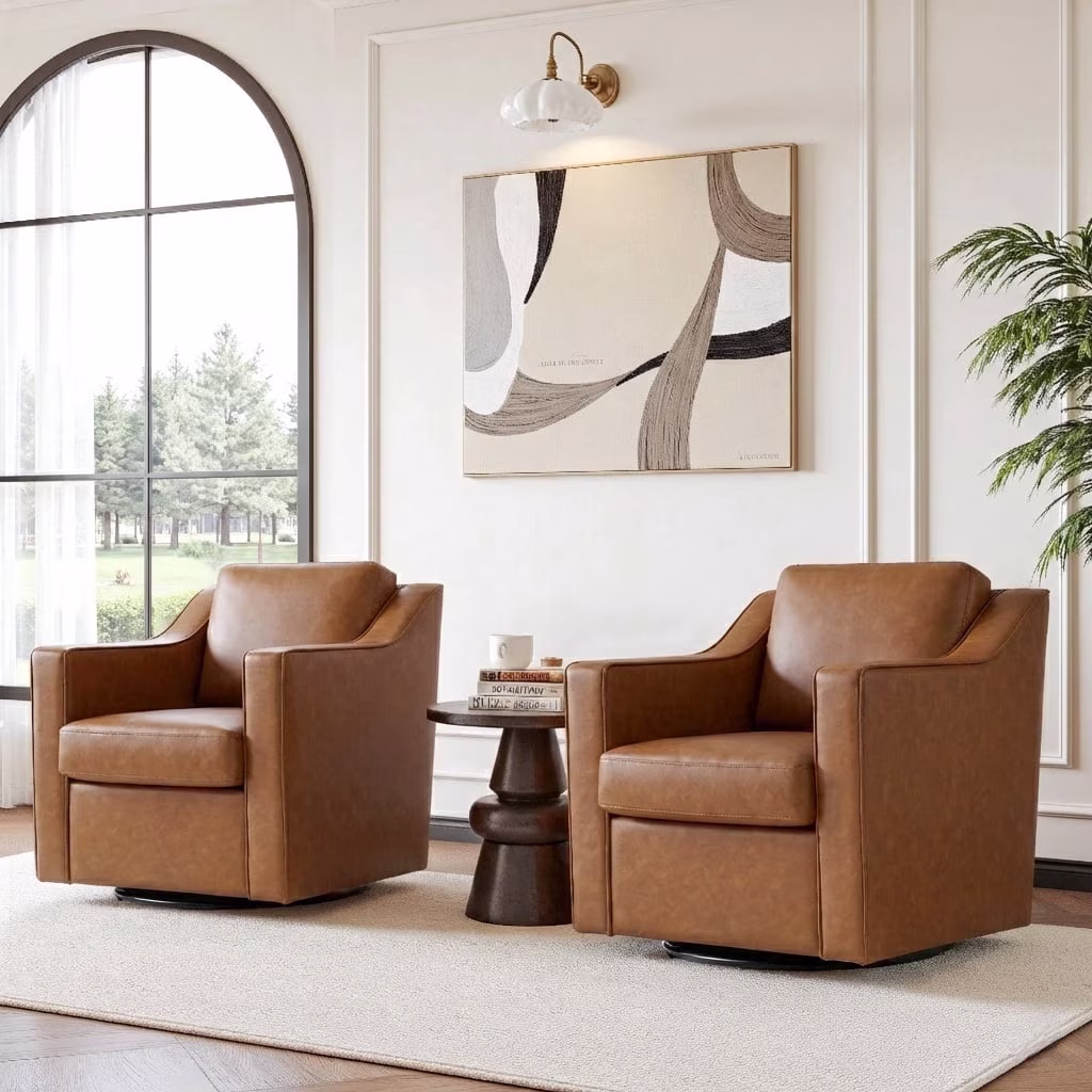 UIXE Swivel Accent Chair for Living Room, Modern Upholstered Barrel Arm Chair, Comfy Club Reading Chairs for Adults, Chenille Navy