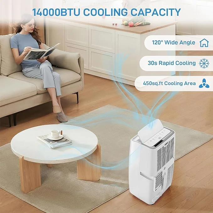Luku 14000 BTU Portable AC, Covers 750 Sq.Ft, Dual Motor Design, Rapid Cooling, Low Noise, Easy Installation, Energy Saving