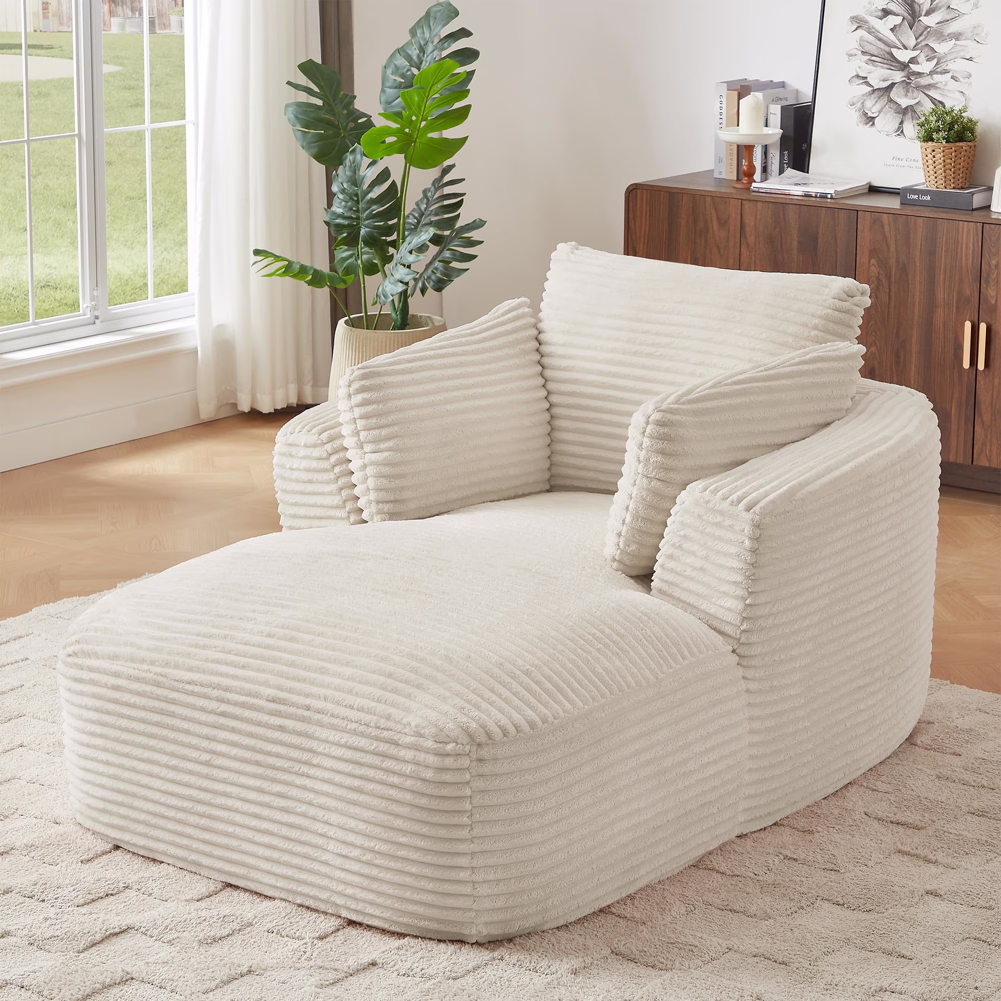 GNIXUU 45.3 ” Oversized Chaise Lounge Indoor, Corduroy Boneless Chair with 3 Pillows for Bedroom,Apartment ,Living Room, Spring Package Cushion, No Assembly Required,Orange