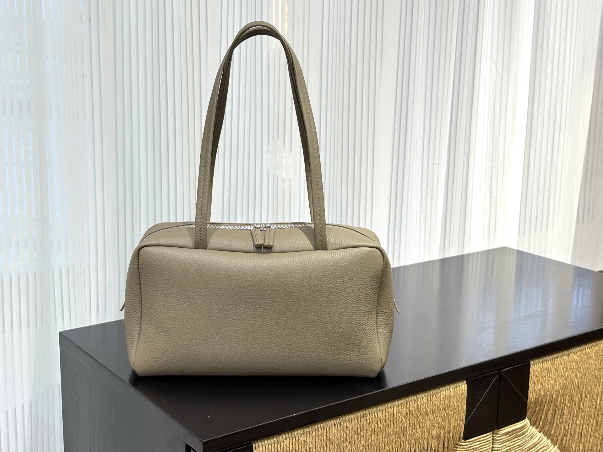 THE ROW Astra Lychee Pattern Elephant Grey Shoulder Bag