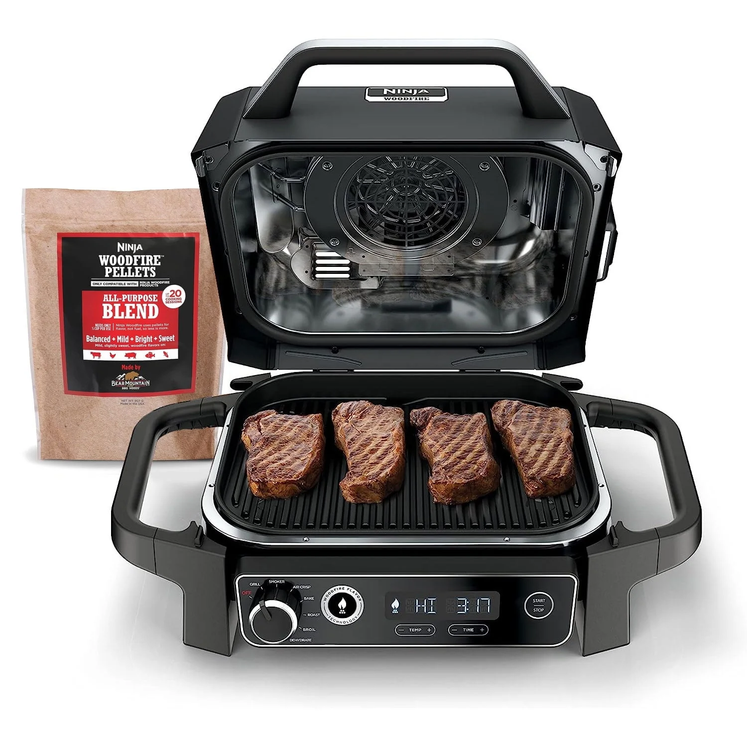 Restored Ninja OG751BRN Woodfire Pro Outdoor Grill and Smoker with Temperature Probe (Refurbished)