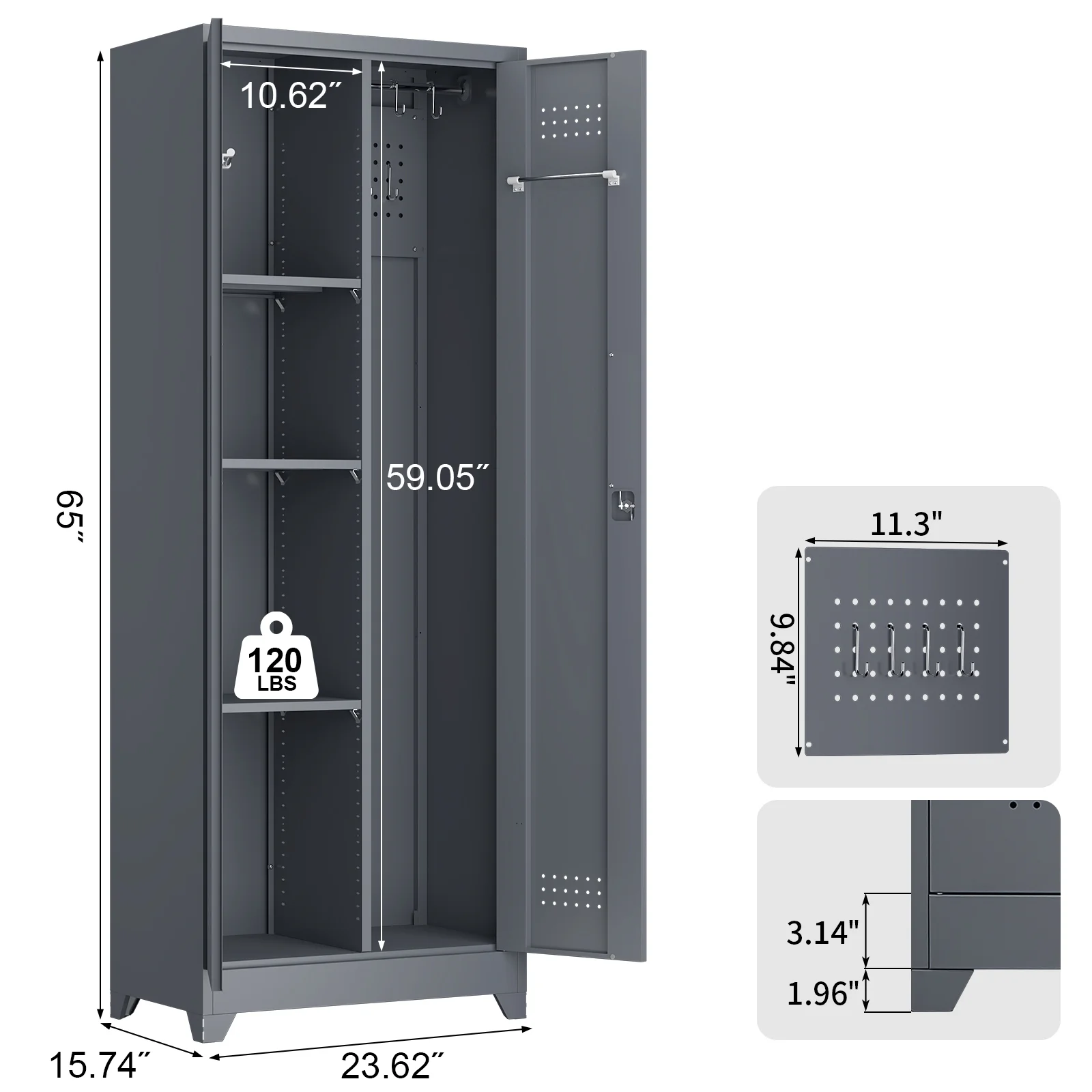 Marcree Broom Closet Storage Cabinet with Lock,65" Tall Garage Storage Cabinet with Hanging Rod,Multifunctional Garage Storage Broom Closet with Doors,Cleaning Tool Cabinet