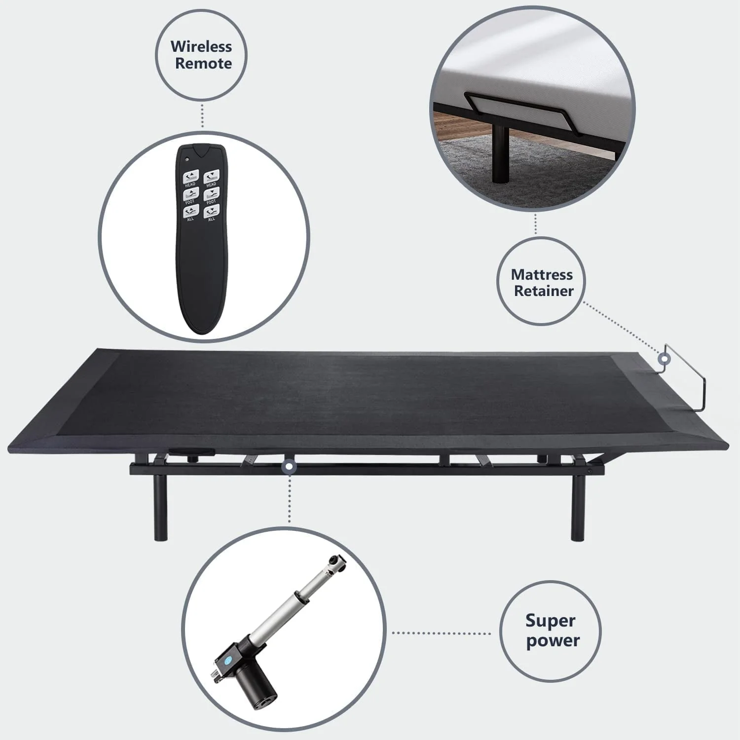 Allewie Full Adjustable Bed Base Frame with New Generation Motor, Wireless Remote, Basic