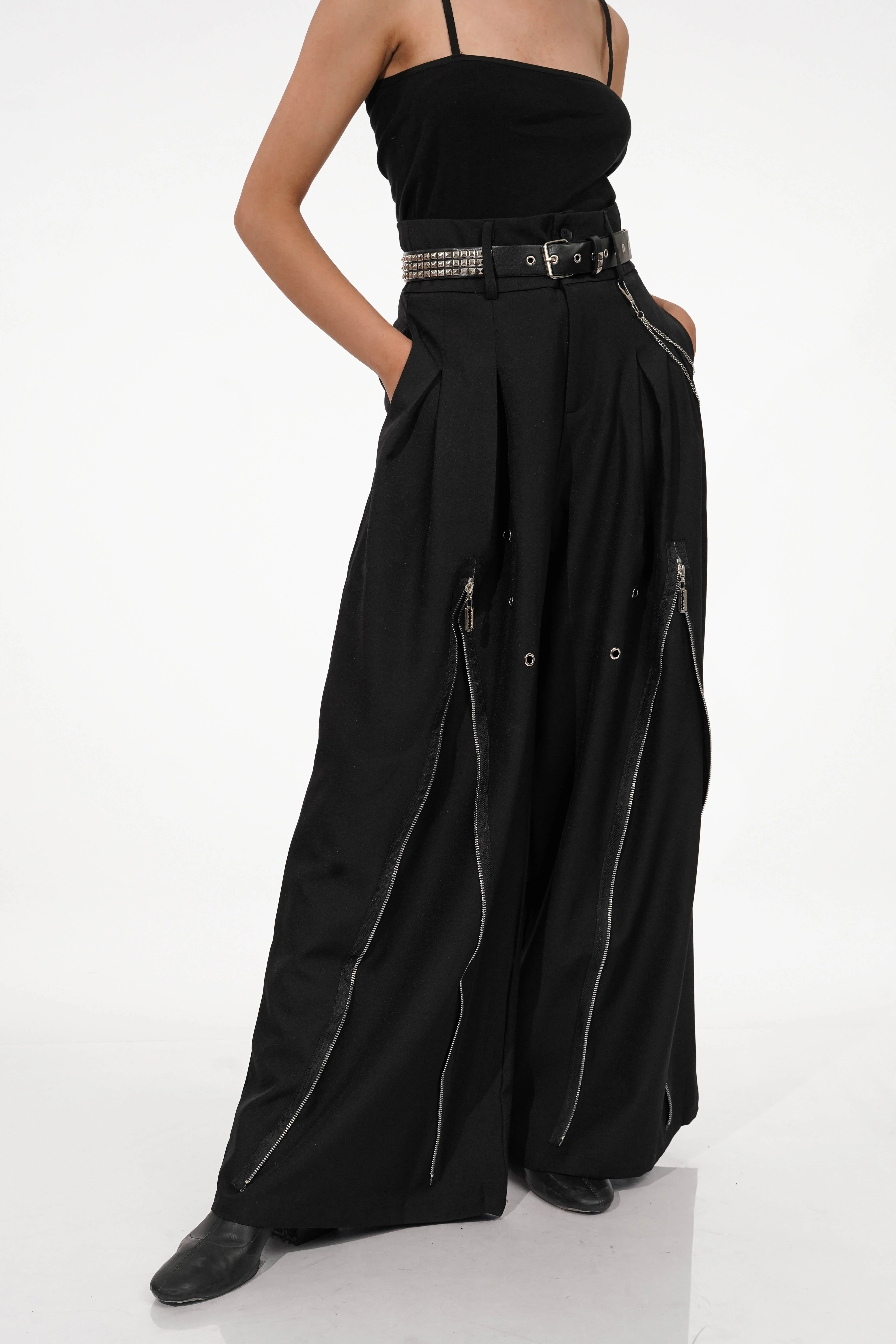 Shay Black Zip-detail Wide Pants