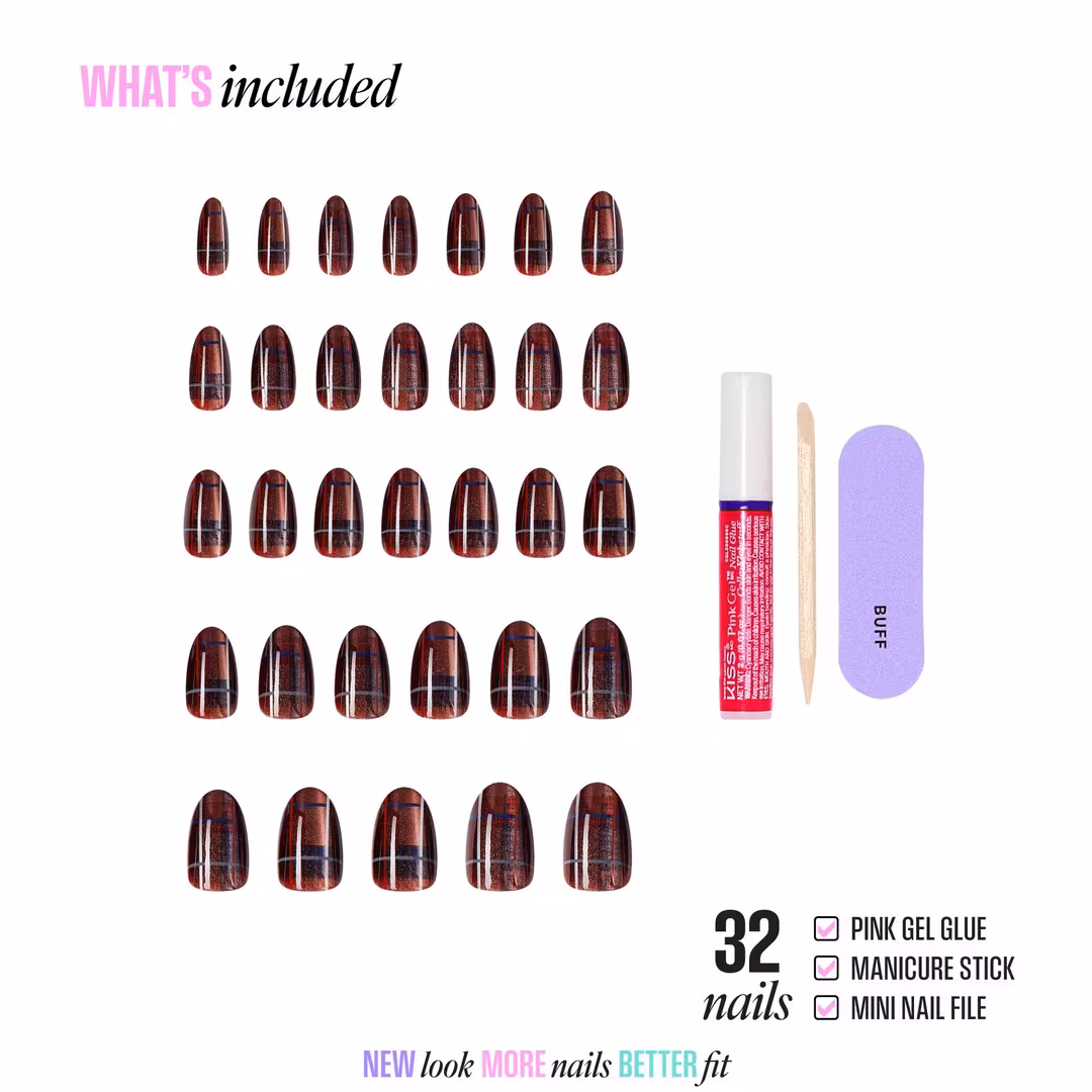 Kiss  Glam Embellished Medium Almond Press On Nails, Mirror