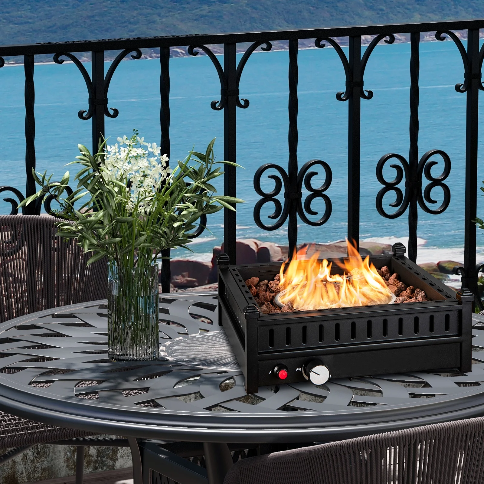 Costway Portable Tabletop Fire Bowl 40,000 BTU Propane Firepit fit Umbrella Holes Table
