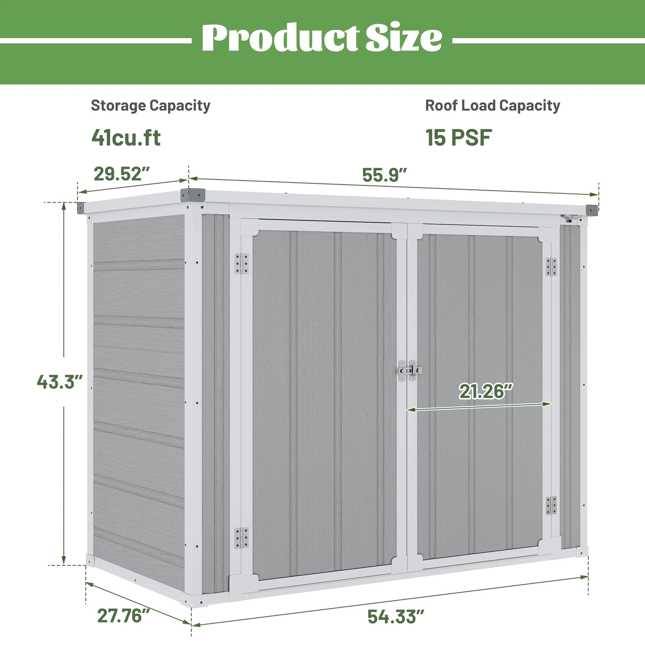 306 Gallon Horizontal Outdoor Storage Shed, 4.7x2.5 ft All-weather Resin Storage Cabinet Tool Shed with Floor, Plastic Shed for Garden Backyard Poolside