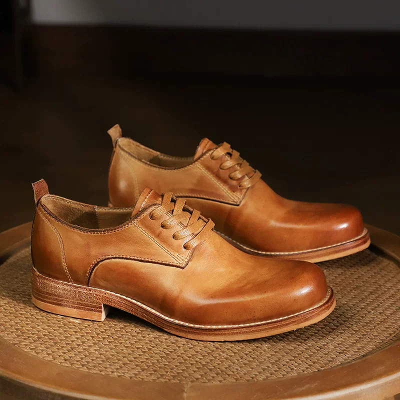 Men's handmade washed cowhide casual leather shoes