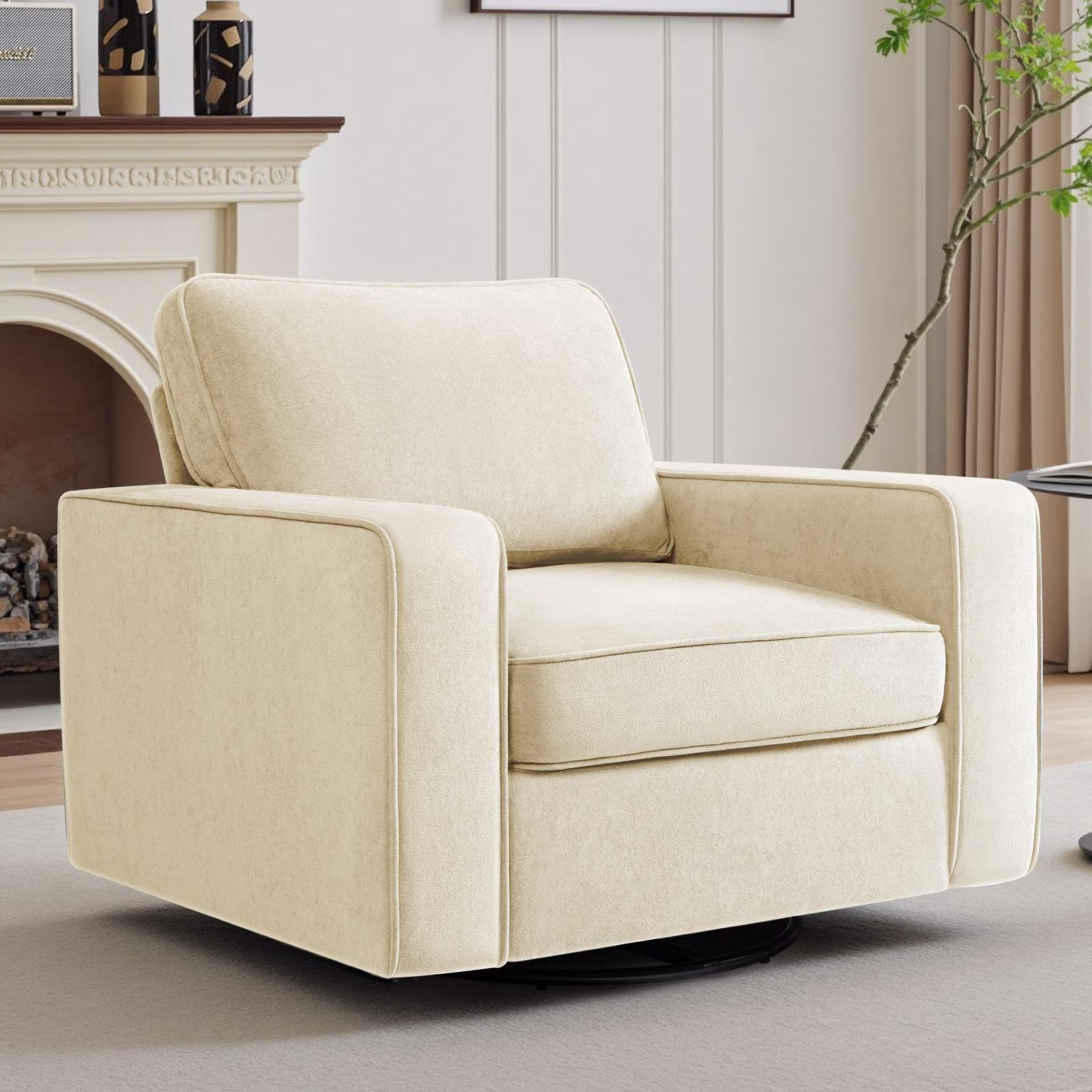 COOLHUT 360° Swivel Accent Chair Set of 1, 36.2" Wide Accent Chair Armchair, Comfy Upholstered Single Sofa Chair for Living Room and Bedroom, Oatmeal