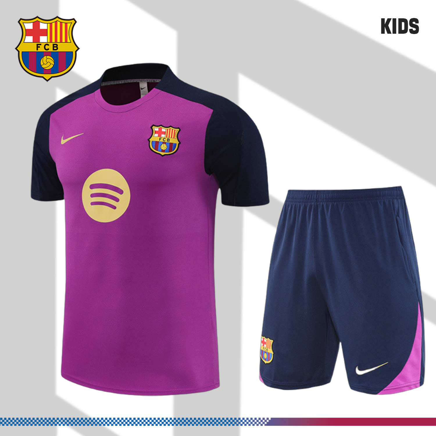 2024/2025 Barcelona Purple Kids Short Sleeve Training Clothes (Kids Kit)