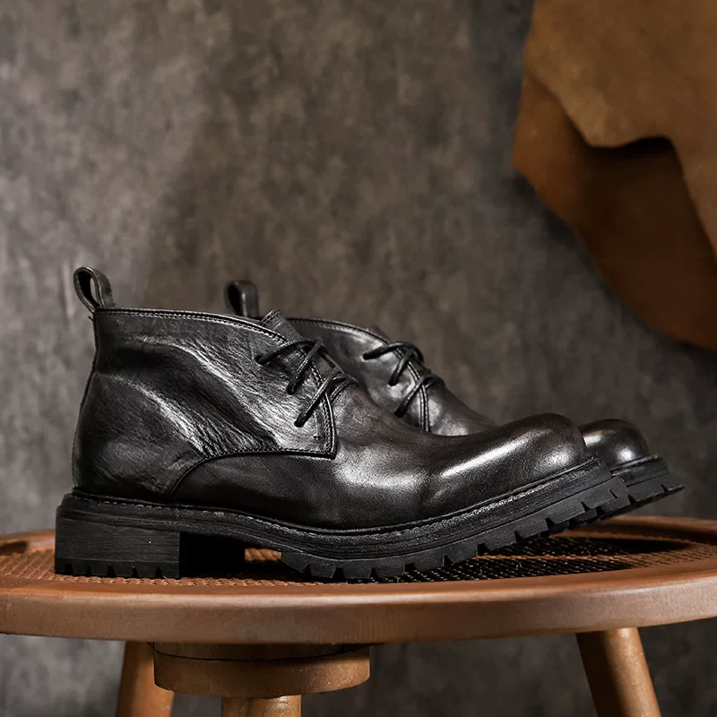 Heavy industry washed horse leather knife edge boots
