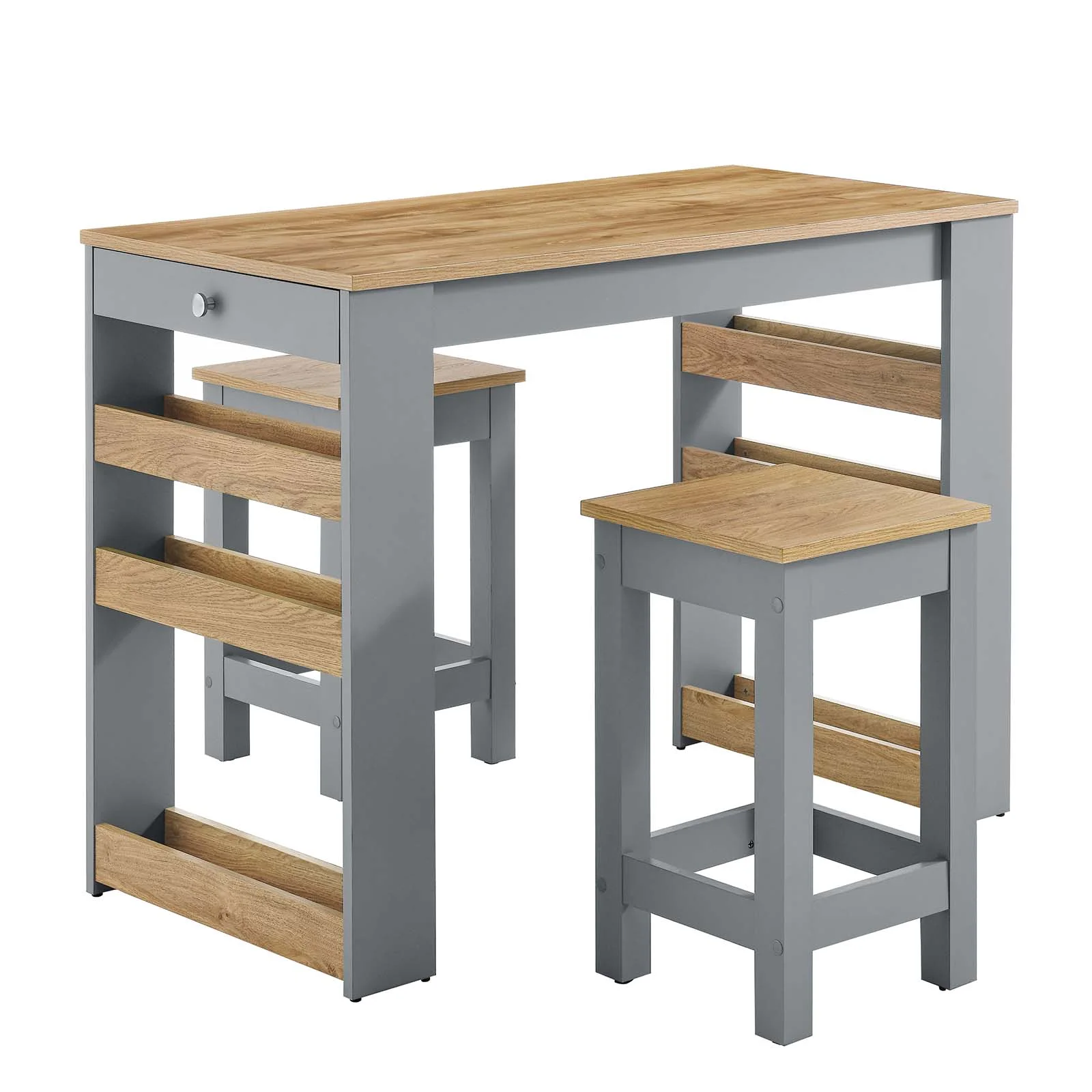 Modway Galley 3-Piece Kitchen Island and Stool Set in Oak Gray
