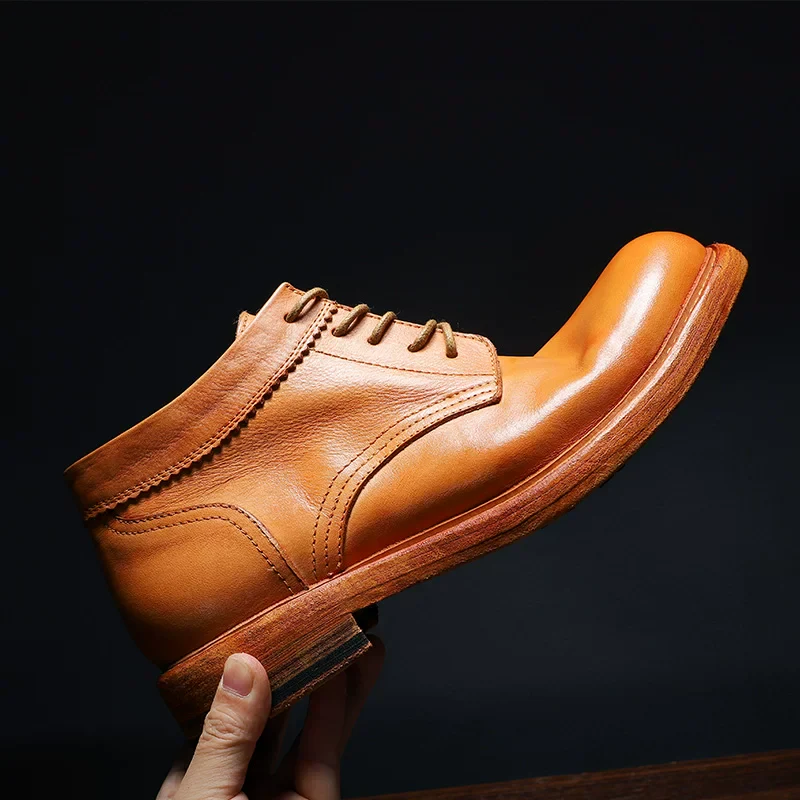 Horse leather high-top retro washed casual tooling boots