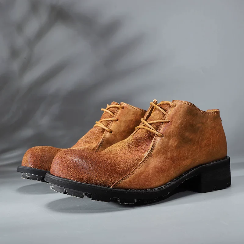 High-top round head low-top tooling casual leather shoes
