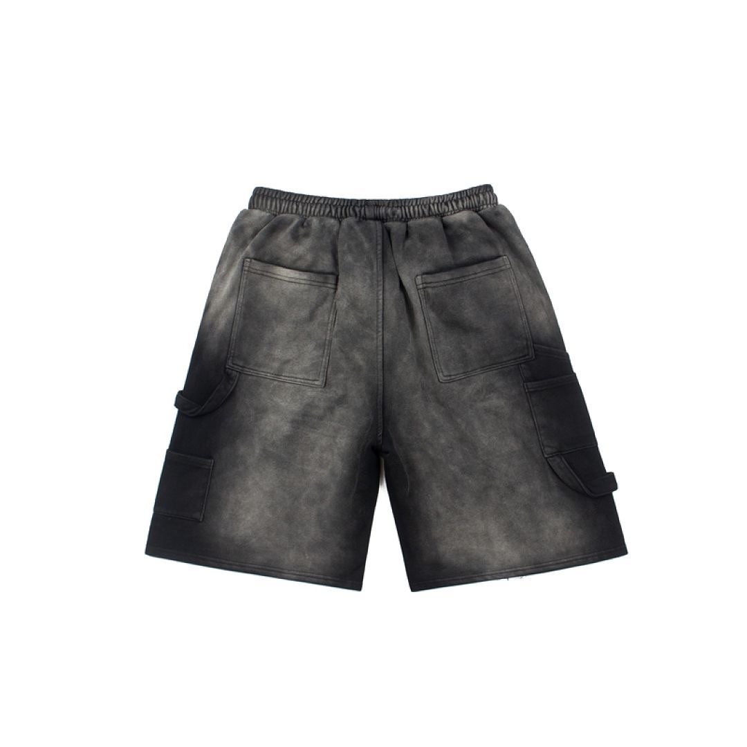 Washed-letter-printed short pants, five-pocket style