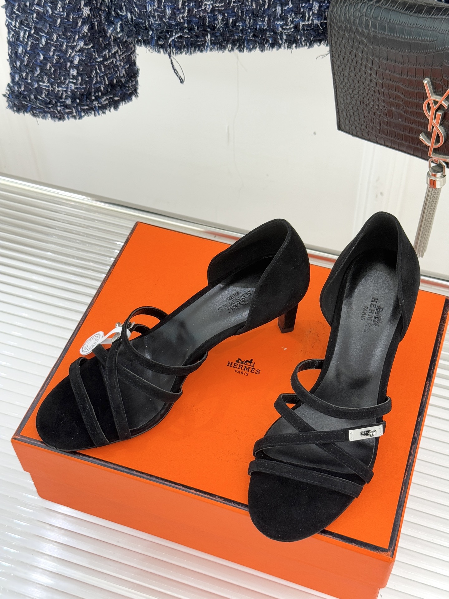 Hermès Kelly Buckle Thin-Strap Kitten-Heel Sandals